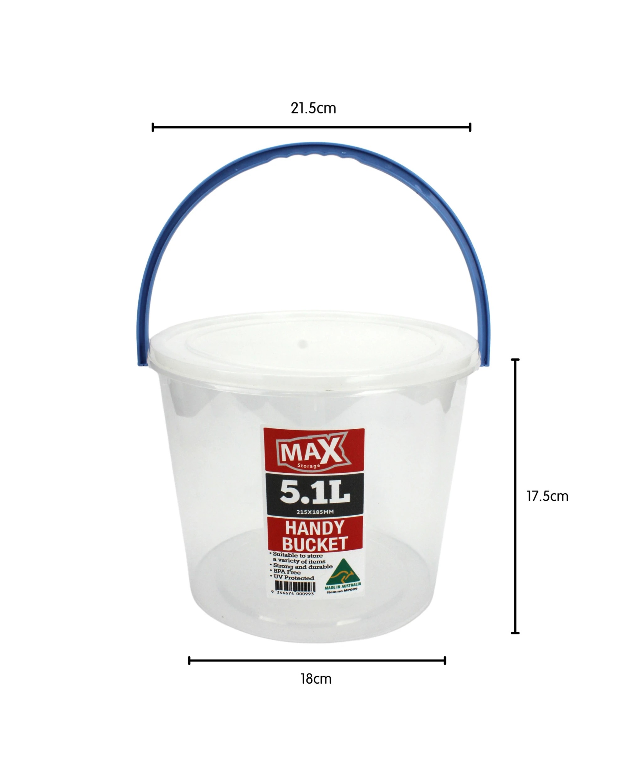 2 Durmaz Clear Plastic Storage Bucket with Handle 5.1L Assorted, 2 of 2