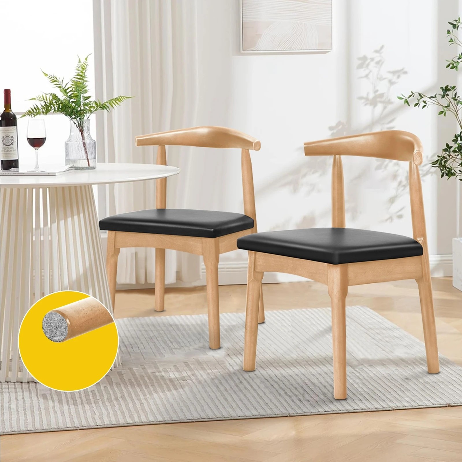 3 Alfordson 1x Dining Chair Kitchen Lounge Cafe Retro Wood PU Leather Seat - Oak, 3 of 9