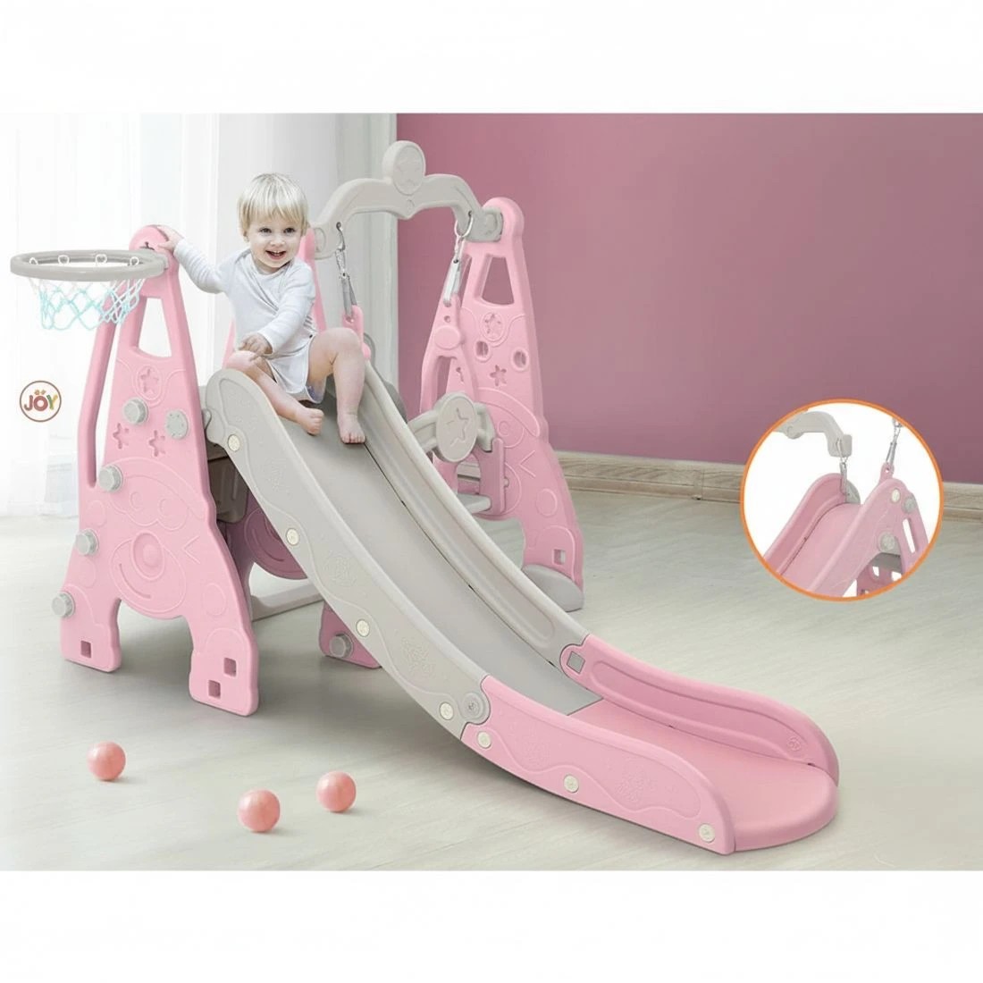 6 Keezi Kids Slide Swing Set Basketball Hoop Outdoor Playground Toys 170cm - Pink, 6 of 6