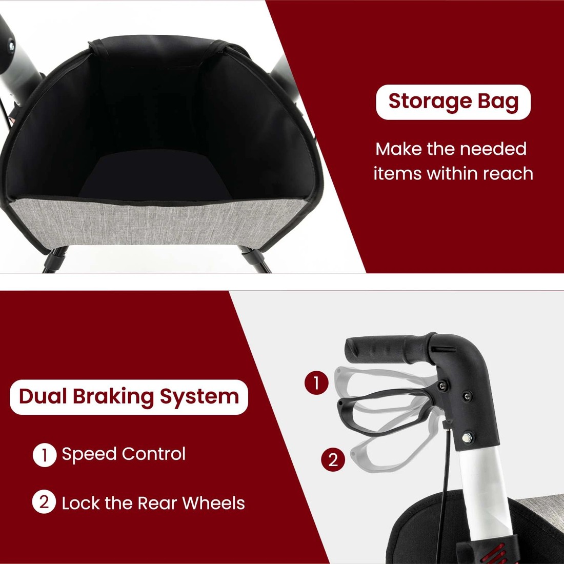 5 Costway Foldable Rollator Aluminum Adjustable Mobility Walker w/ Storage Bag - Red, 5 of 10