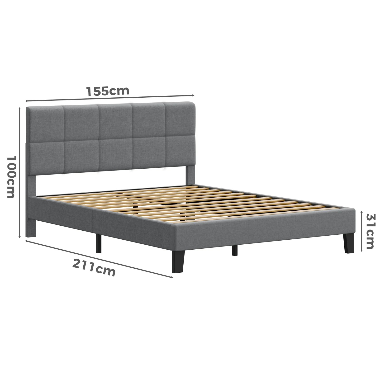 9 Alfordson Bed Frame Queen Size Wooden Slats Platform Fabric Paula - Grey, 9 of 9