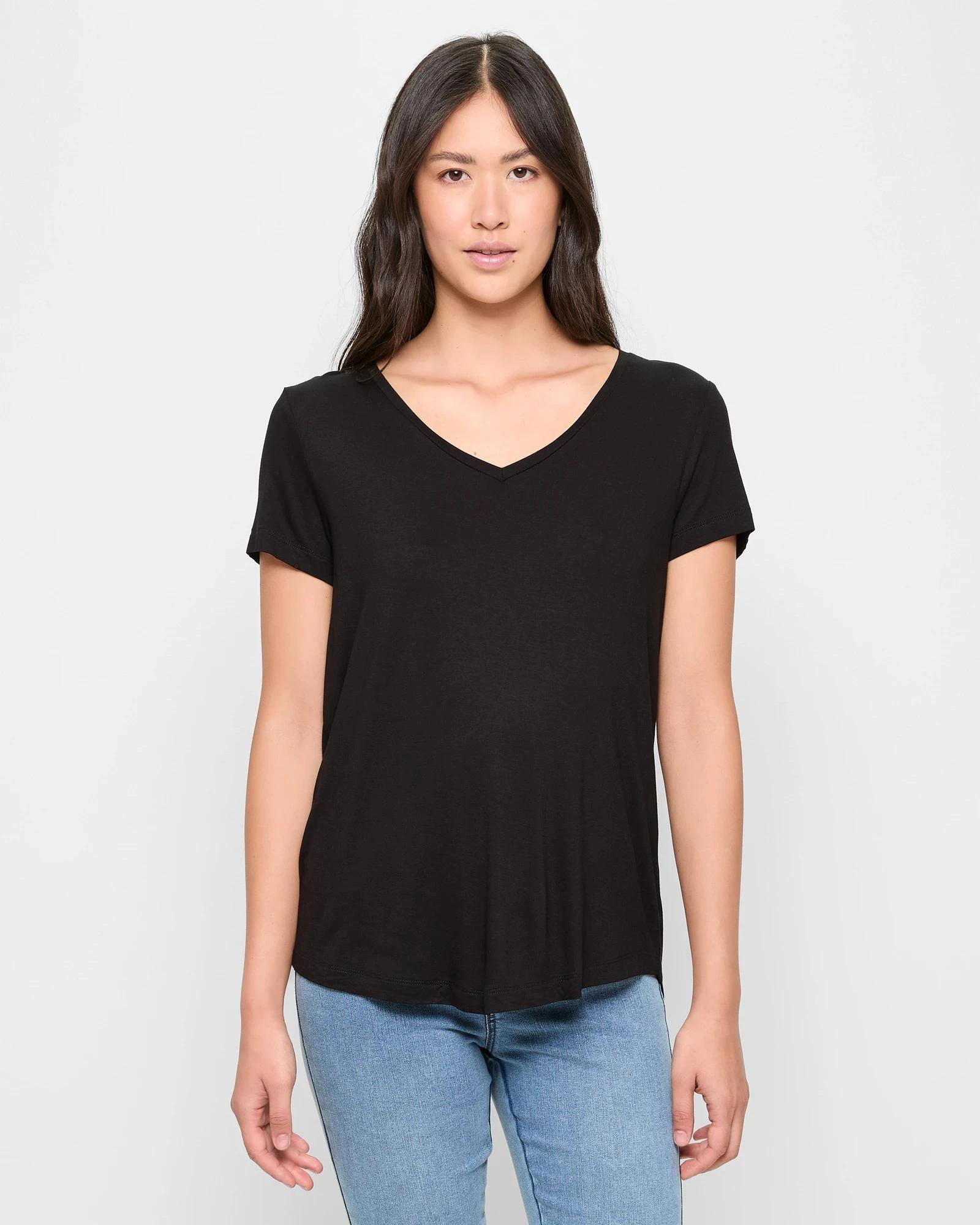 1 Target Woman Short Sleeve V-Neck T-Shirt BLACK, 1 of 5
