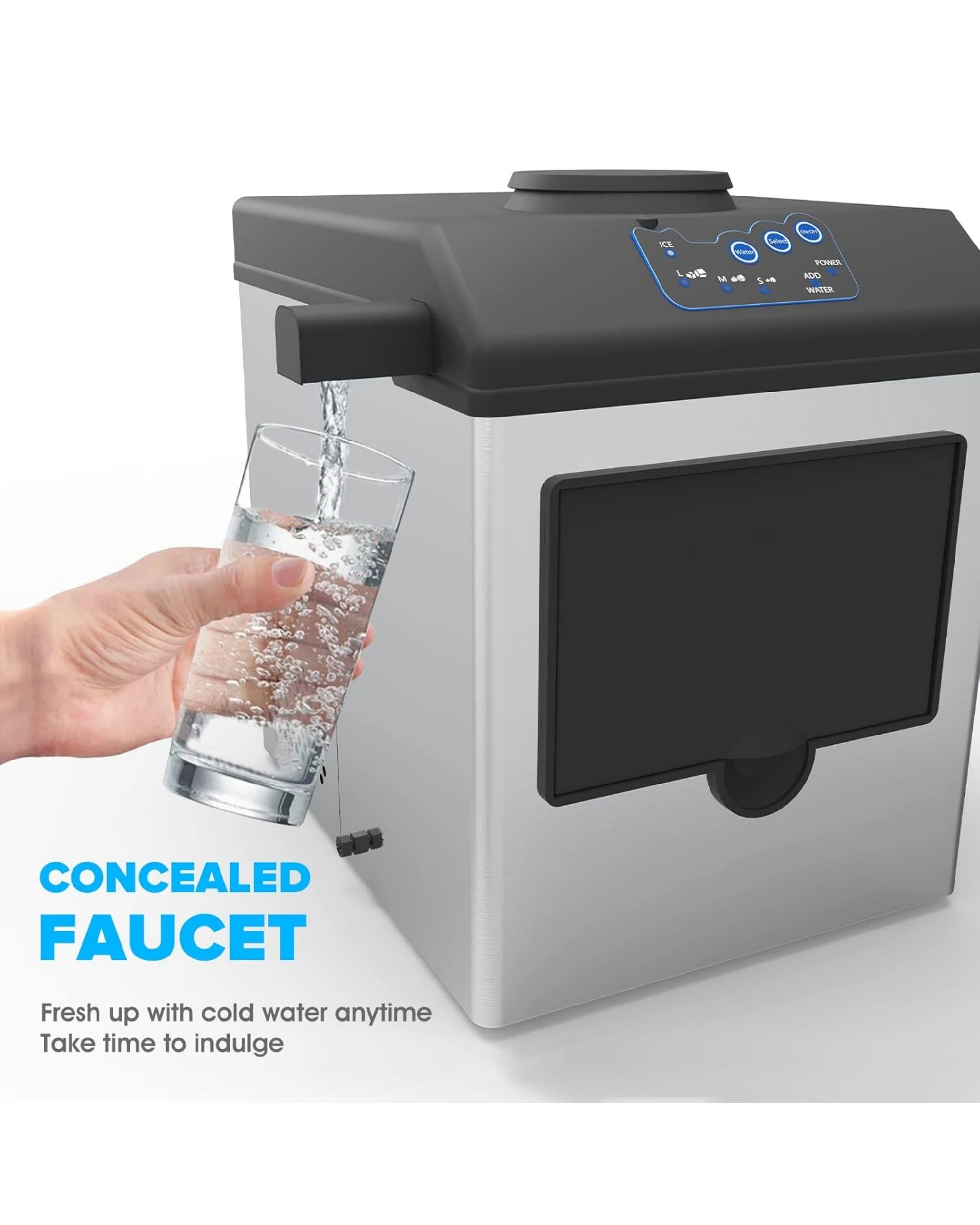 6 Advwin 2-in-1 Ice Maker & Water Dispenser, 15kg/24h Ice Production, Stainless Steel Countertop Design, 6 of 7