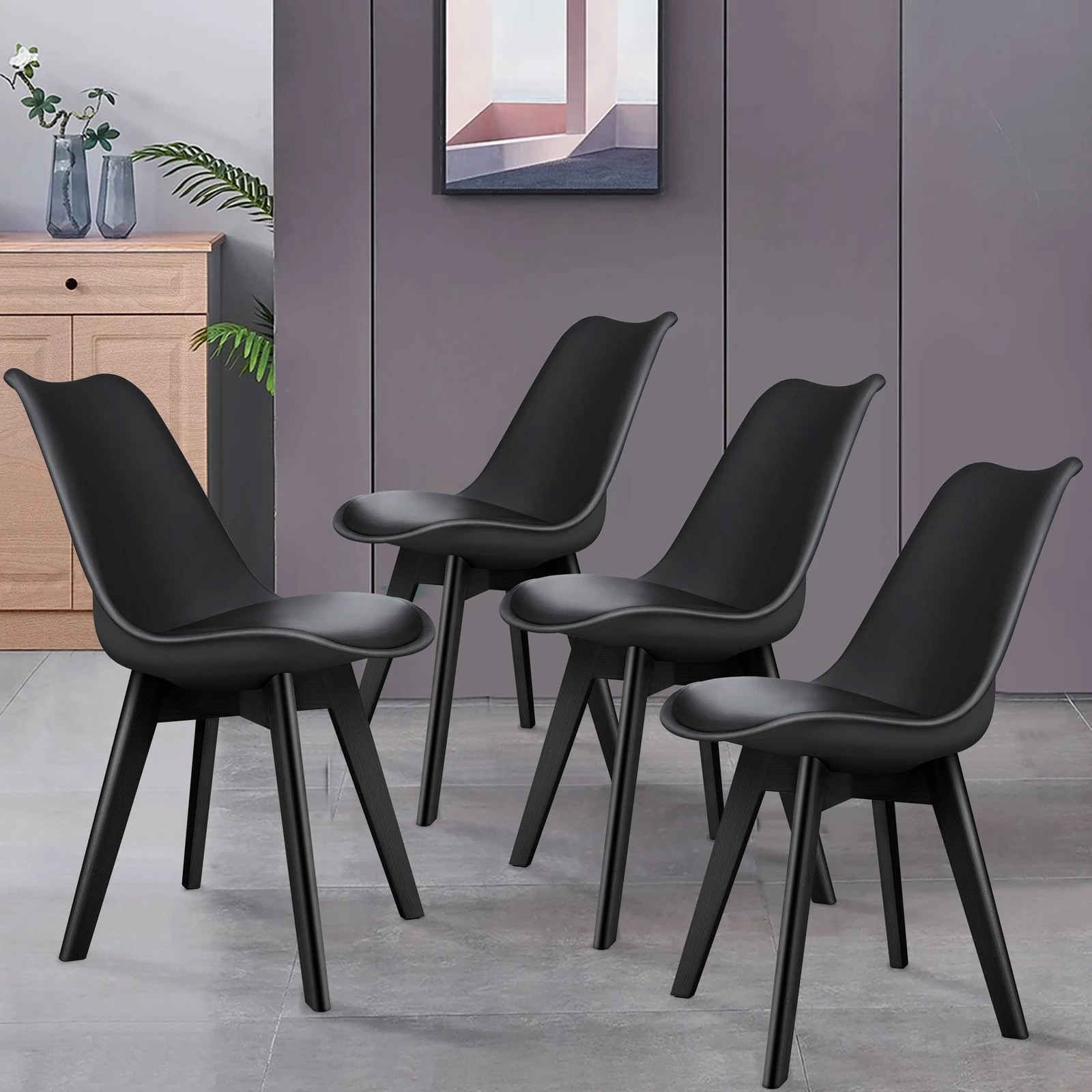8 Alfordson 4x Dining Chairs Padding Retro PU Leather Kitchen Lounge Wooden - Black, 8 of 10