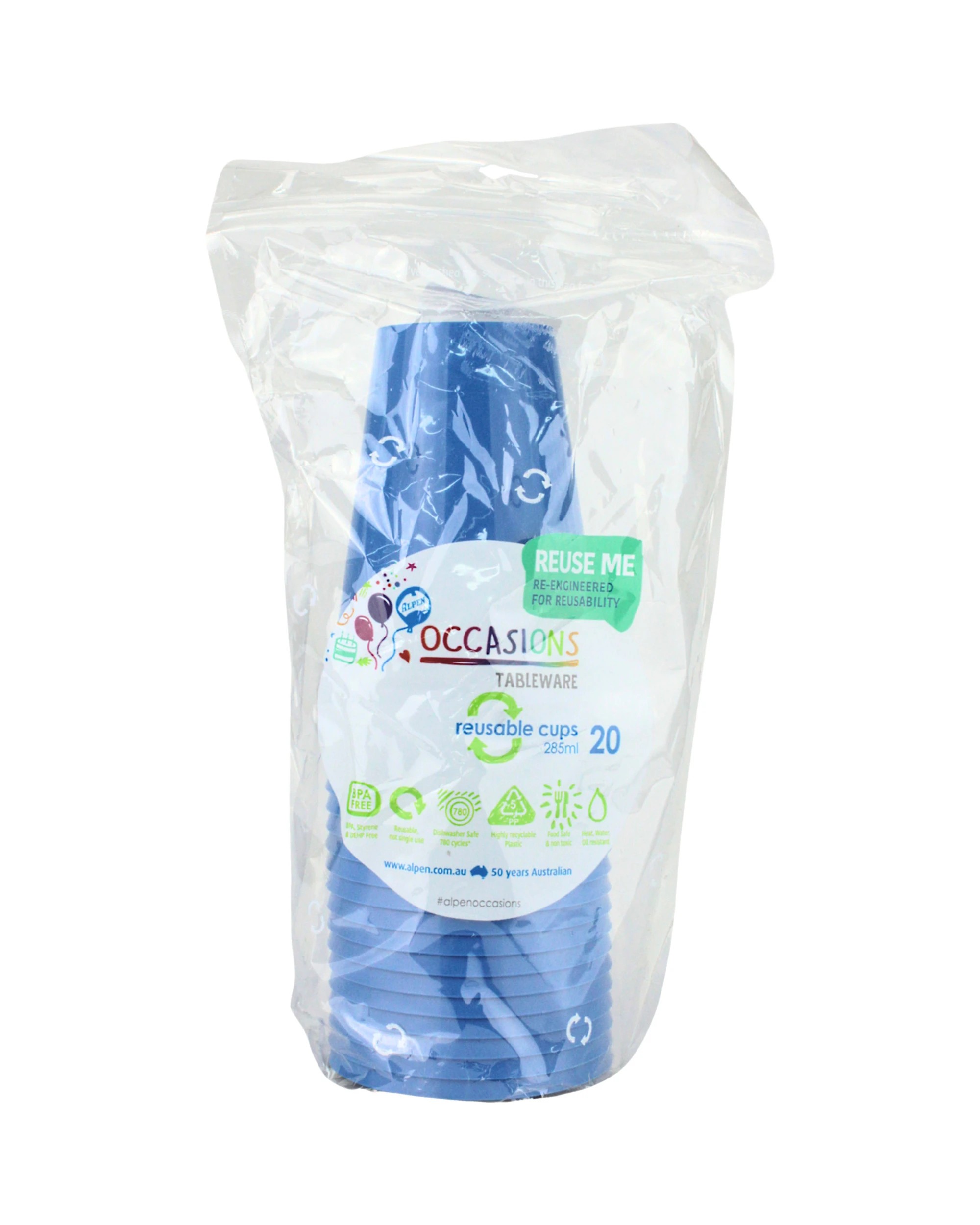 2 Alpen Reusable Cups 285ml Pack of 20 - Fashion Royal Blue - Royal Blue, 2 of 3