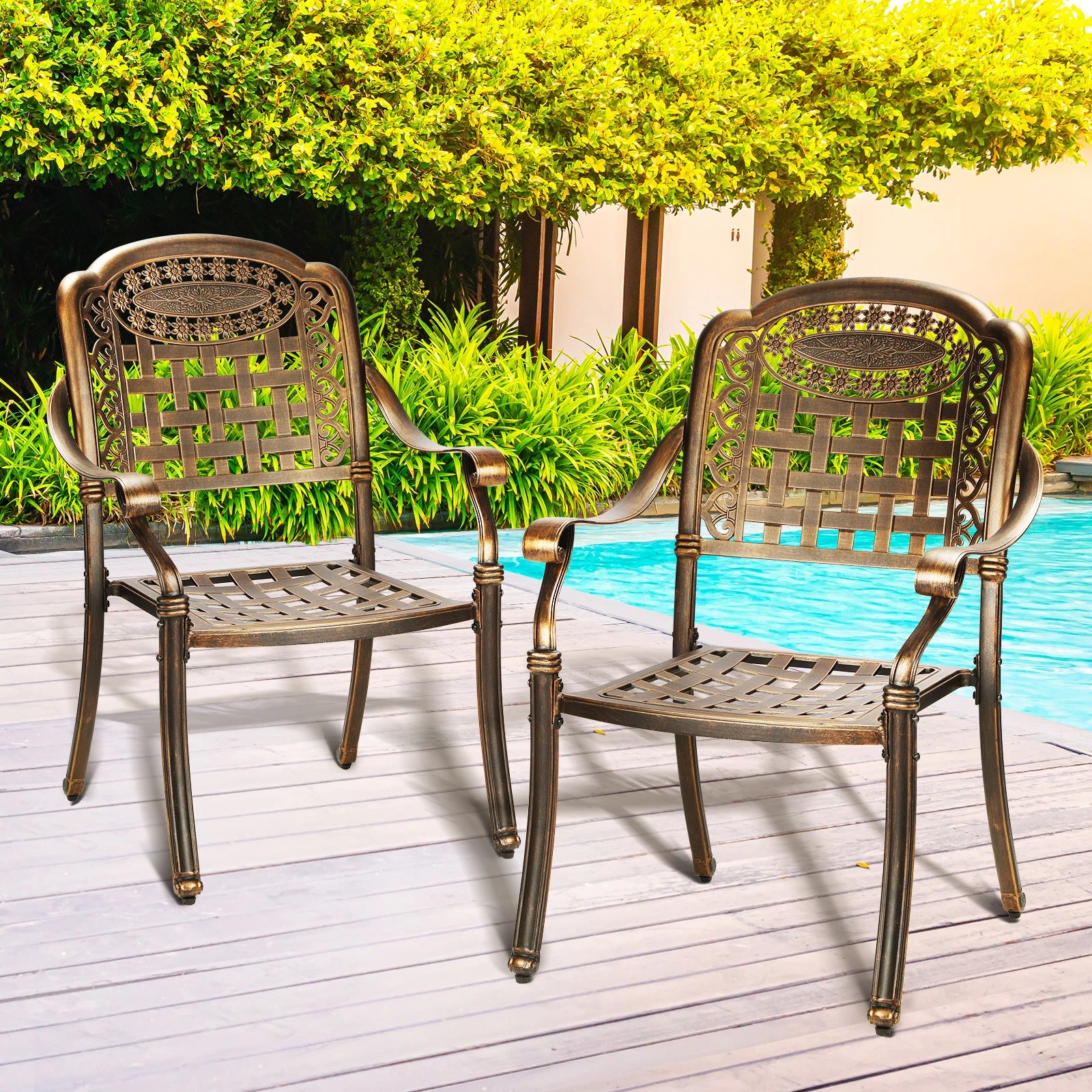 10 Livsip Outdoor Furniture Dining Chairs Cast Aluminium Garden Patio Chairs X2
 - Bronze, 10 of 10