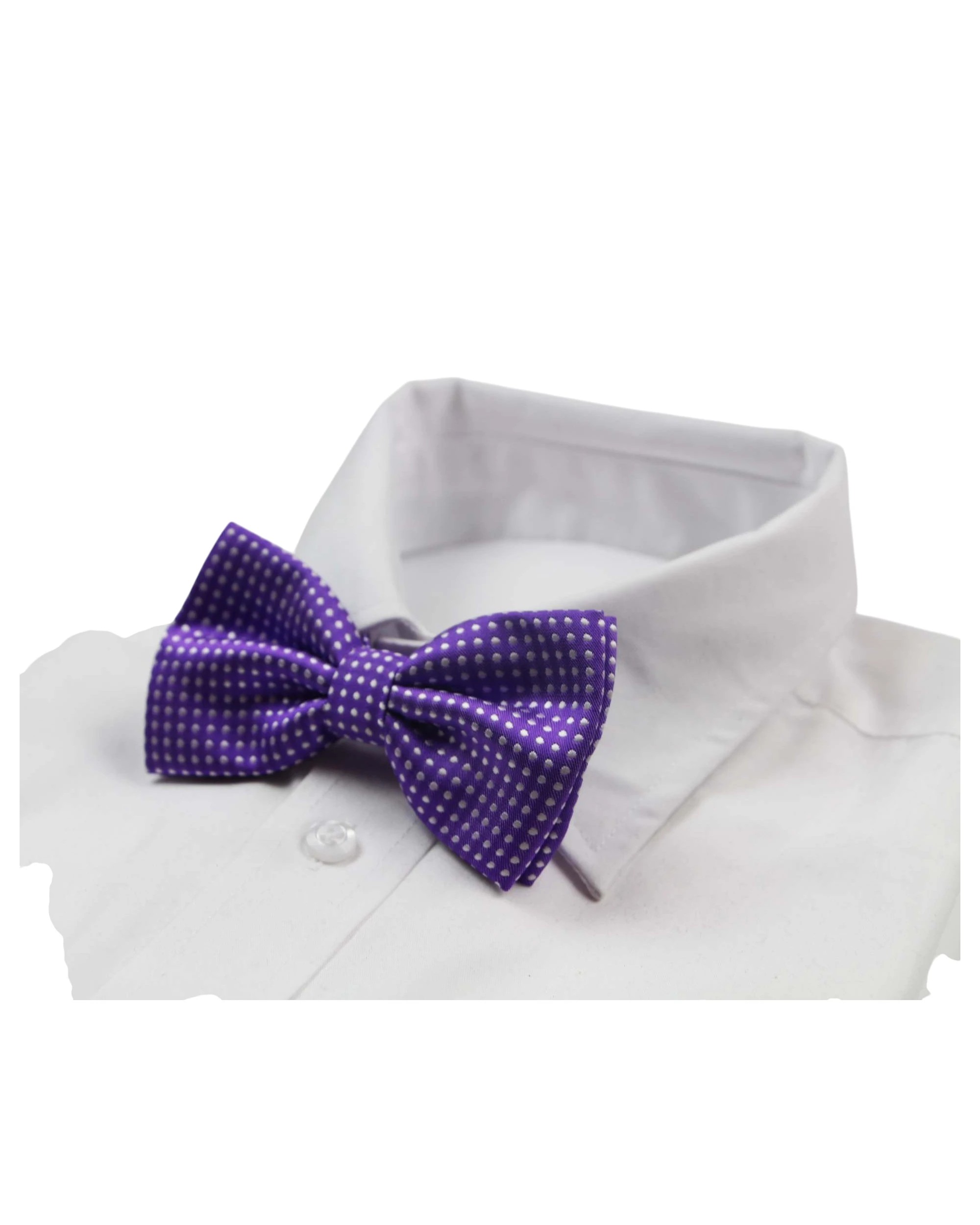 1 Zasel Mens Purple Plain Coloured Bow Tie With White Polka Dots, 1 of 3