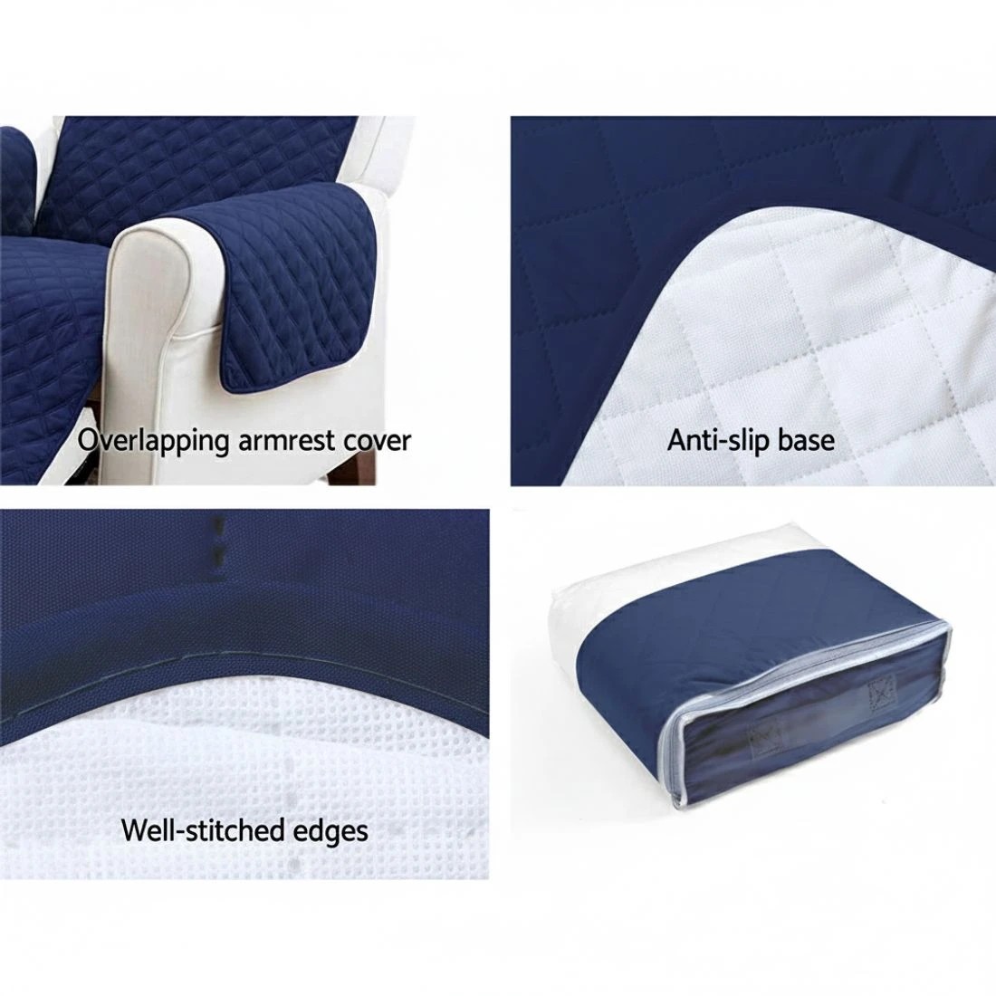 3 Artiss Sofa Cover Couch Covers 3 Seater Quilted - Blue, 3 of 7