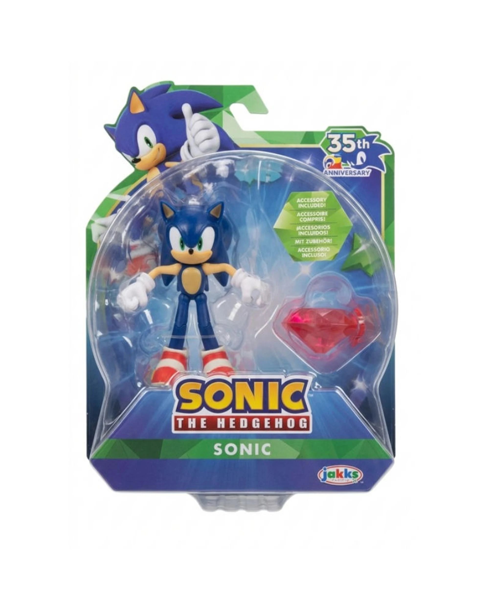 1 Sonic the Hedgehog 35th Anniversary Sonic with Red Chaos Emerald 4 inch Figure, 1 of 3