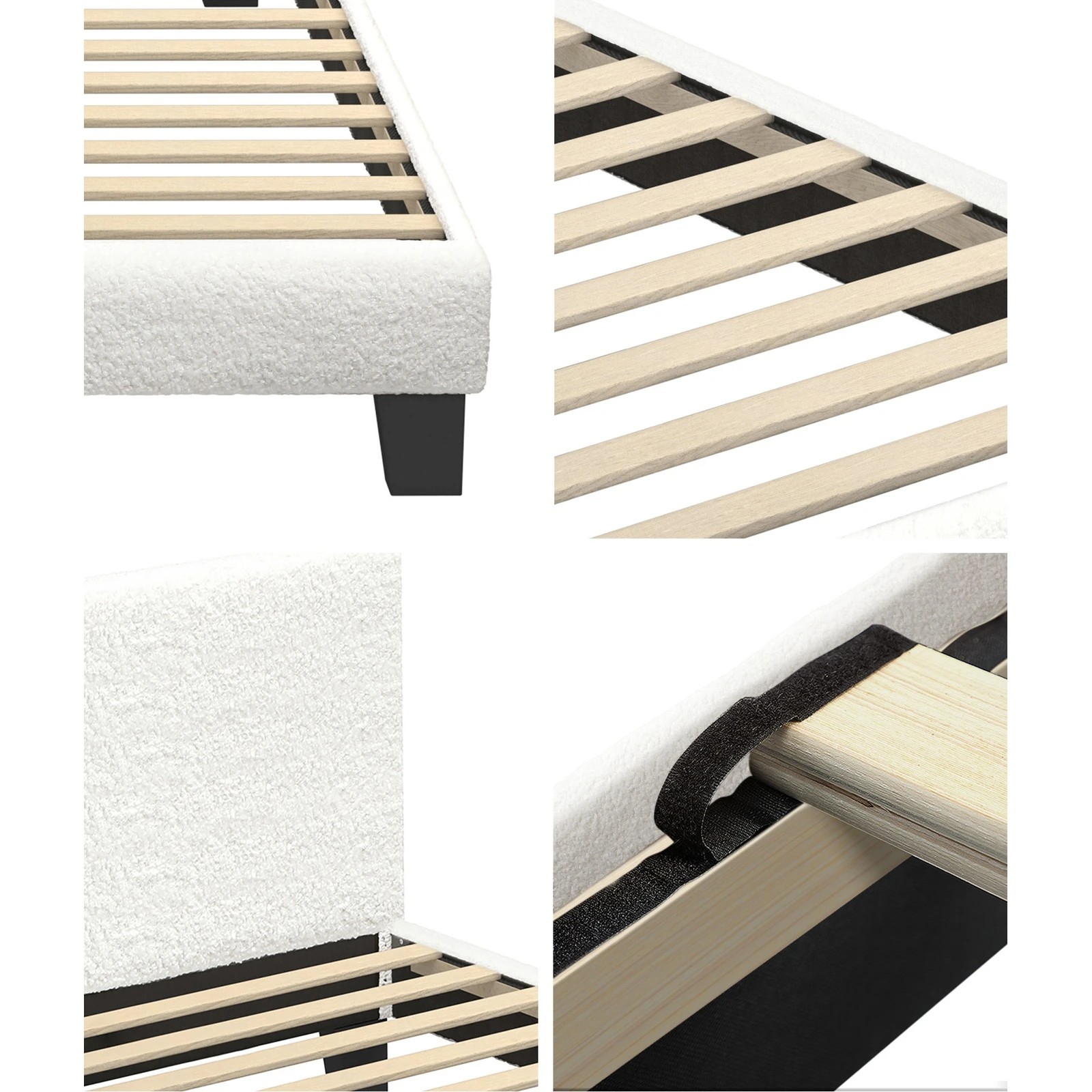 5 Oikiture Bed Frame Single Size Boucle - White, 5 of 10