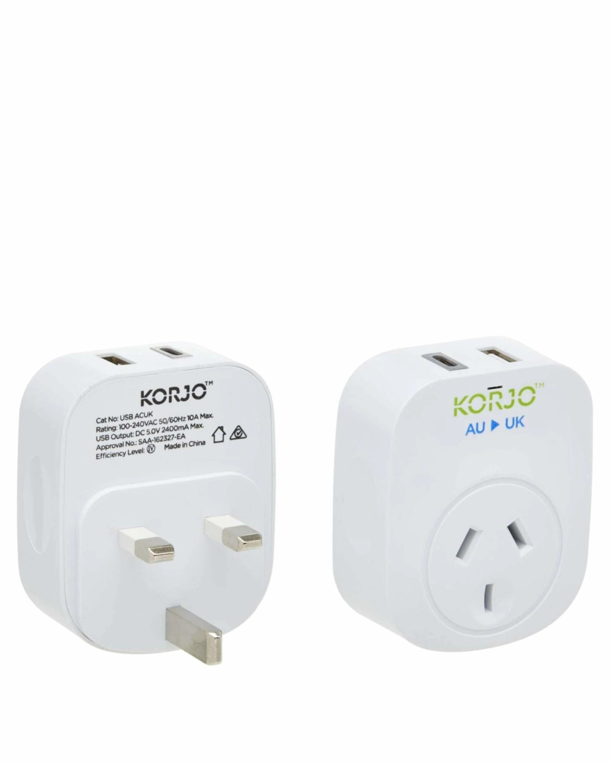 4 Korjo Travel Adaptor Plug with USB-C + USB-A - Aus to UK - White, 4 of 5