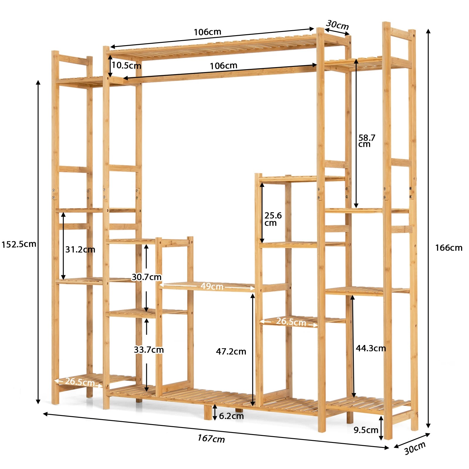 3 Costway 9-Tier Large Plant Shelf Bamboo Crisscross Storage Shelf for Flowers Toys Decor, 3 of 3
