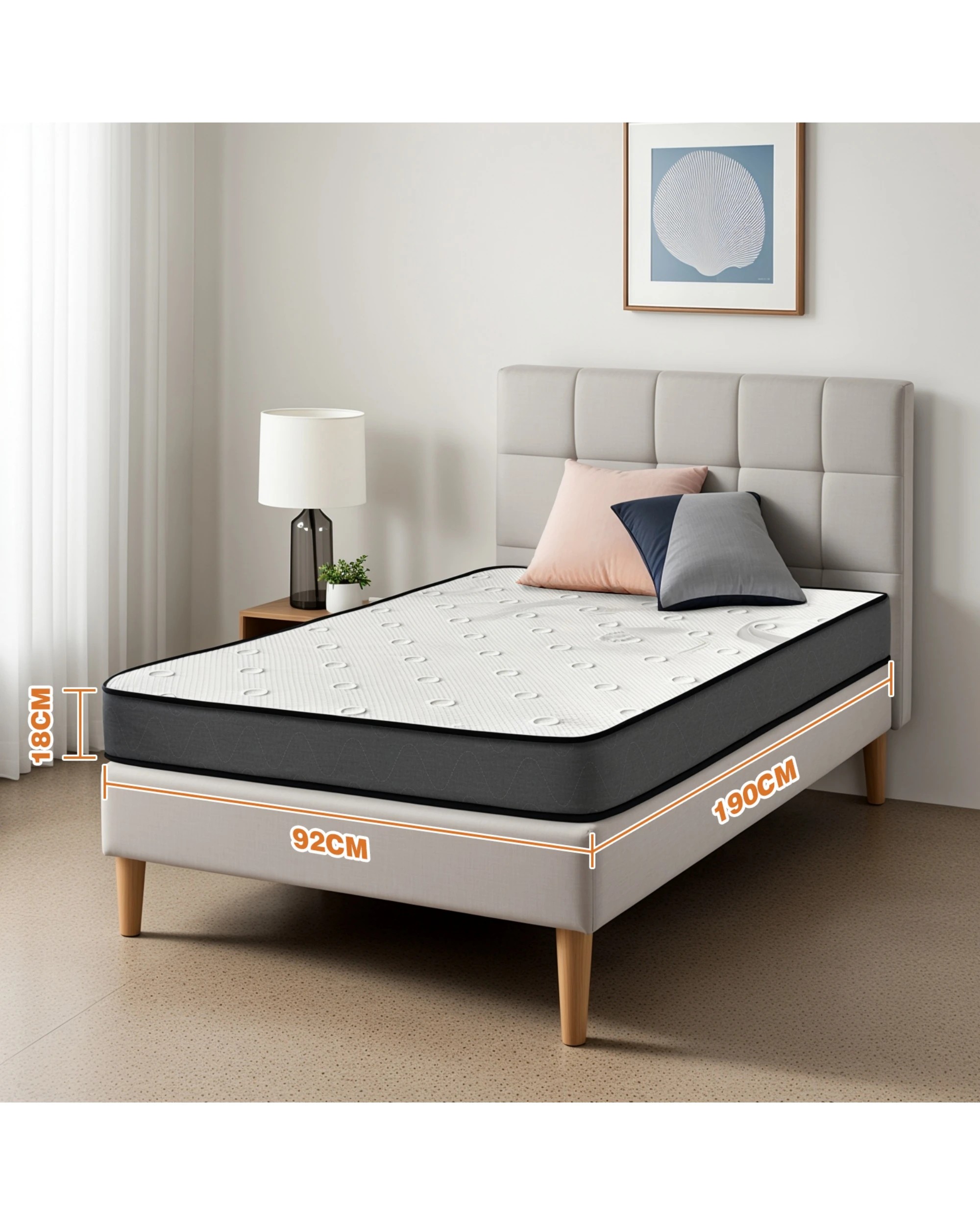 3 Advwin Mattress Single Medium Firm Bed Top 18cm - White, 3 of 4