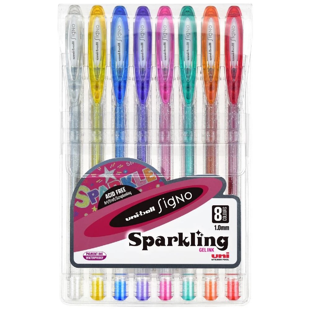 1 Uni-Ball Signo Gel Pens 1mm Sparkling Assorted 8 Pack, 1 of 3