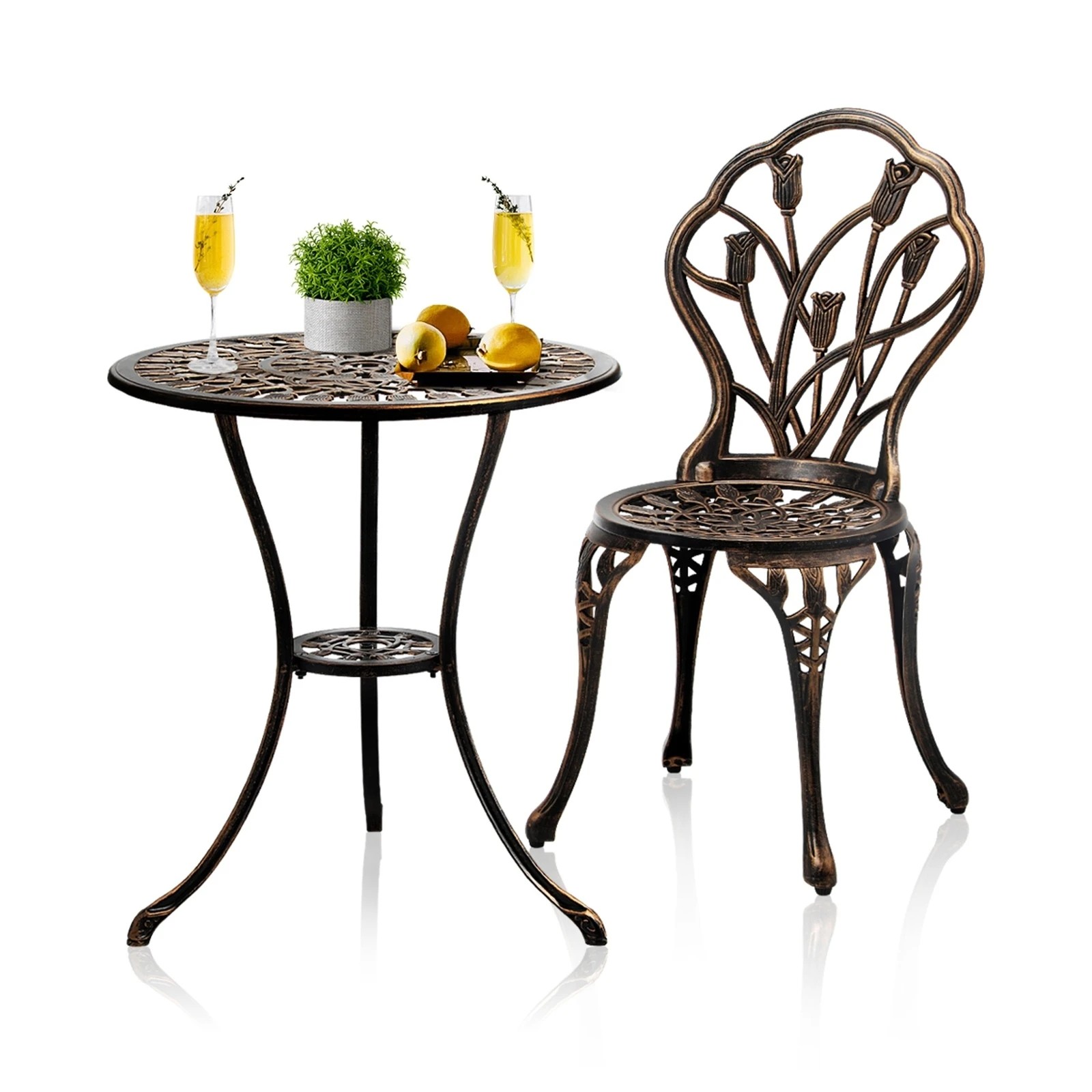 5 Livsip 3pcs Bistro Outdoor Setting Chairs Table Patio Dining Set Furniture
 - Bronze, 5 of 10