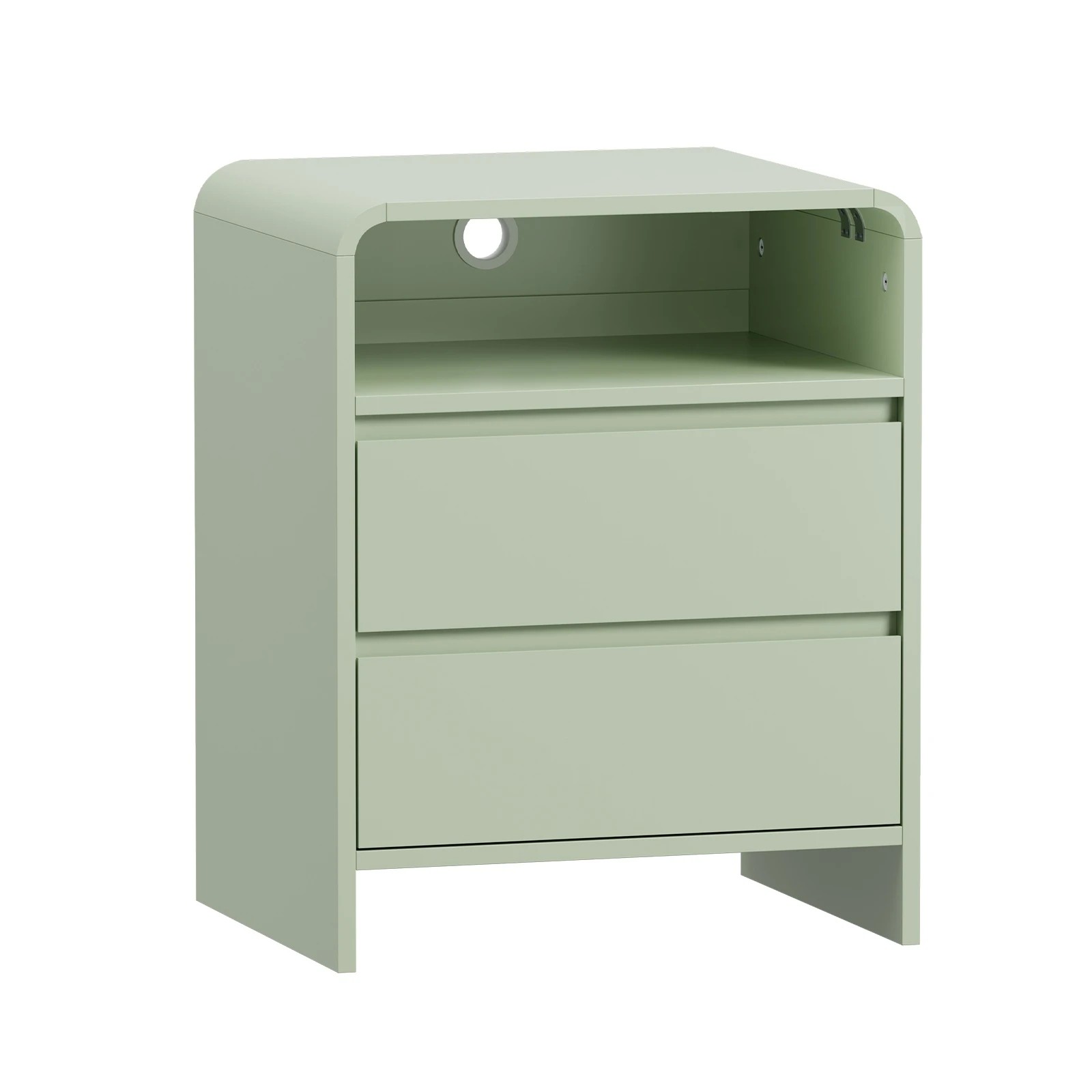 Oikiture Bedside Table Open Shelf Nightstand Handle-Free Drawers ...