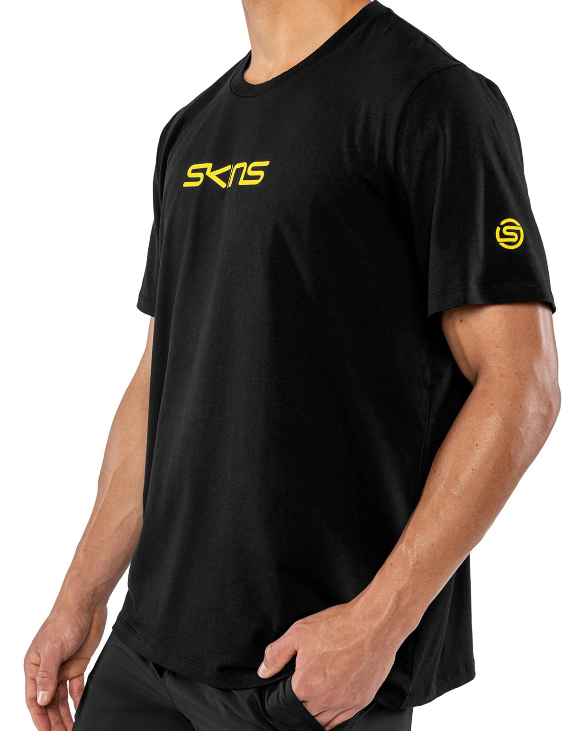 3 SKINS Activewear Mens Short Sleeves Cotton Tee Quick Dry BLACK, 3 of 4
