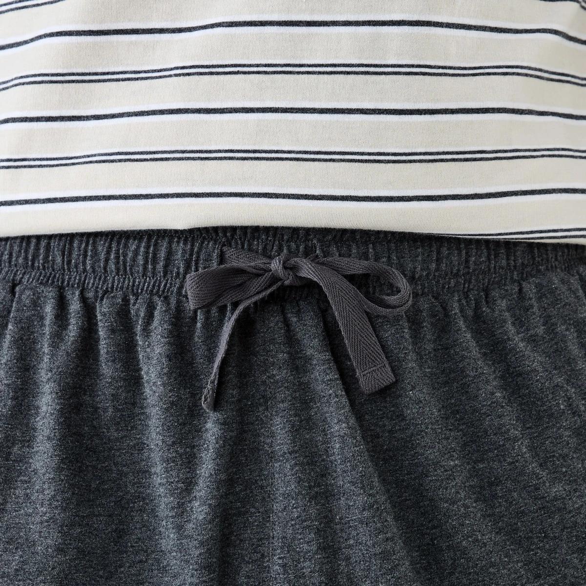 6 Short Sleeve Henley Knit Pyjama Set DUNE STRIPE, 6 of 7