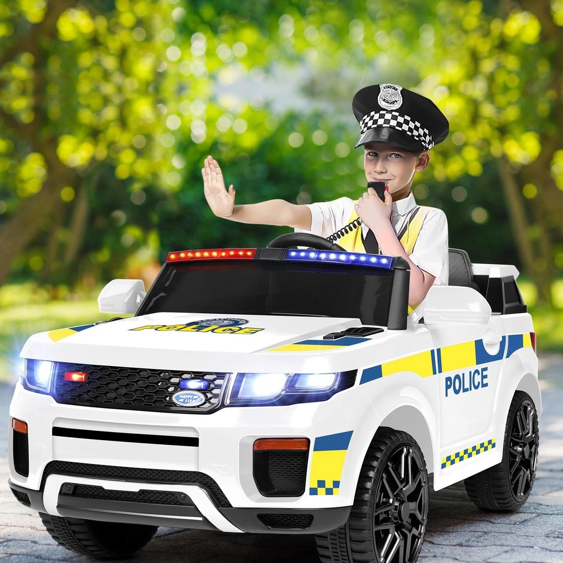 5 Alfordson Kids Police Ride On Car 12V Electric Toy Patrol Remote Control - White, 5 of 10