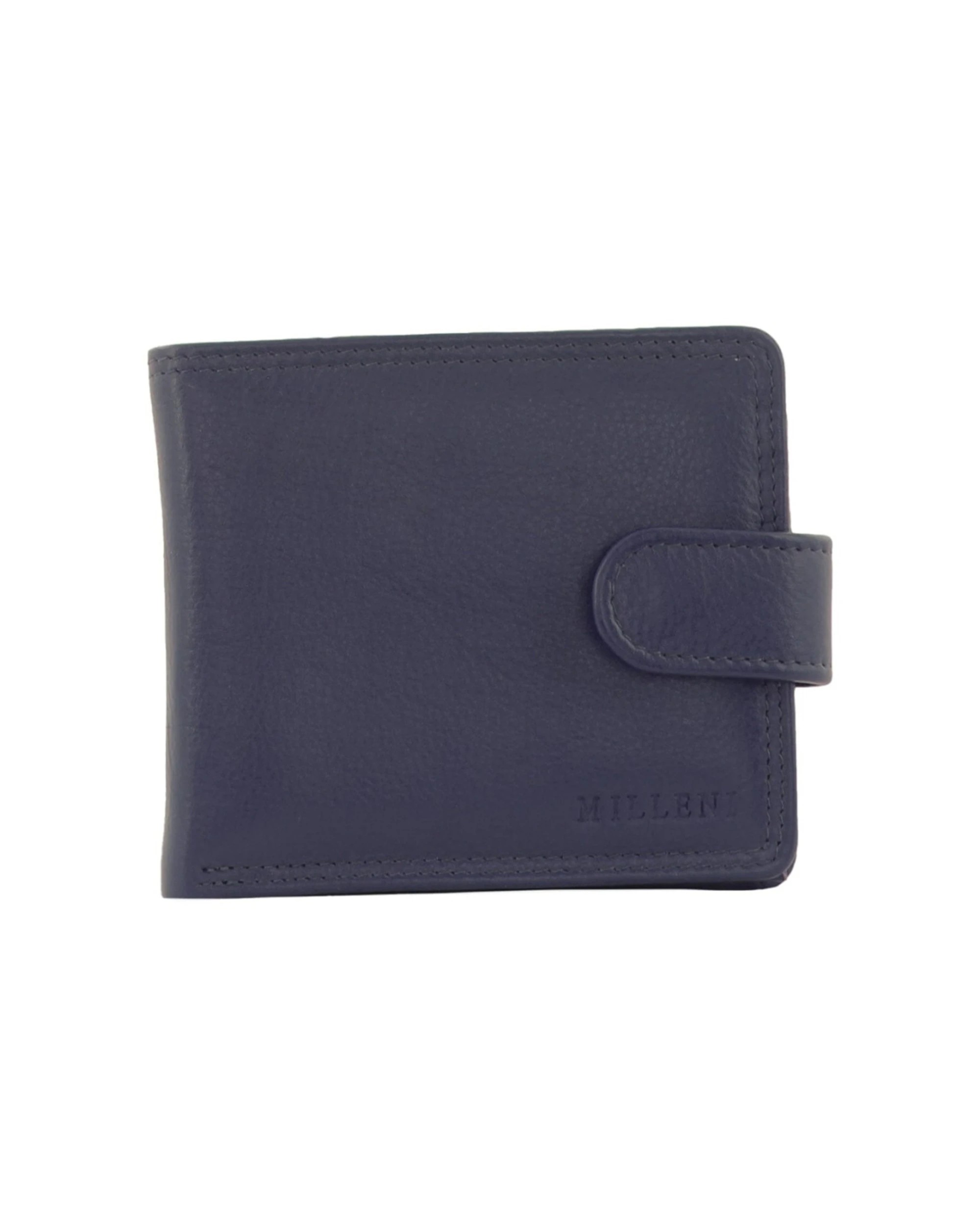 1 Milleni Mens Leather Tab Cash Card RFID Protected Wallet Secure Clasp Closure 12cm - Blue, 1 of 3