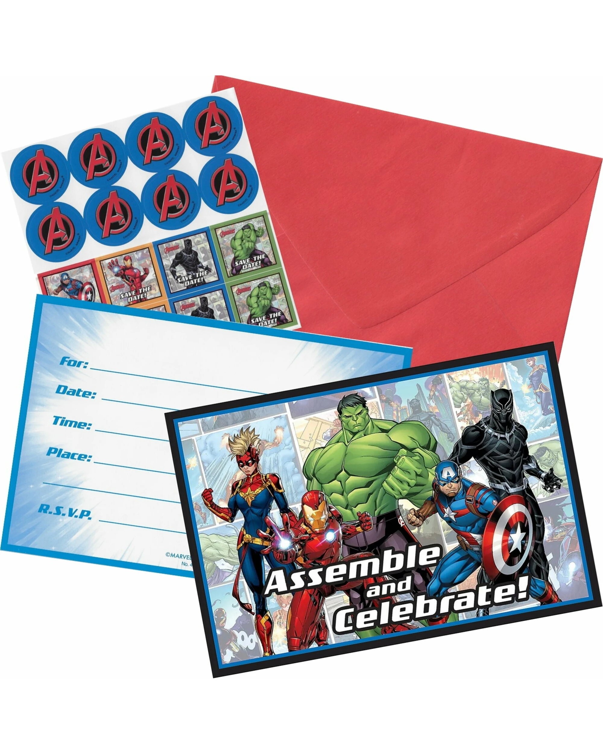 1 Amscan Marvel Avengers Powers Unite Party Invitations Pack of 8 - Multi, 1 of 1