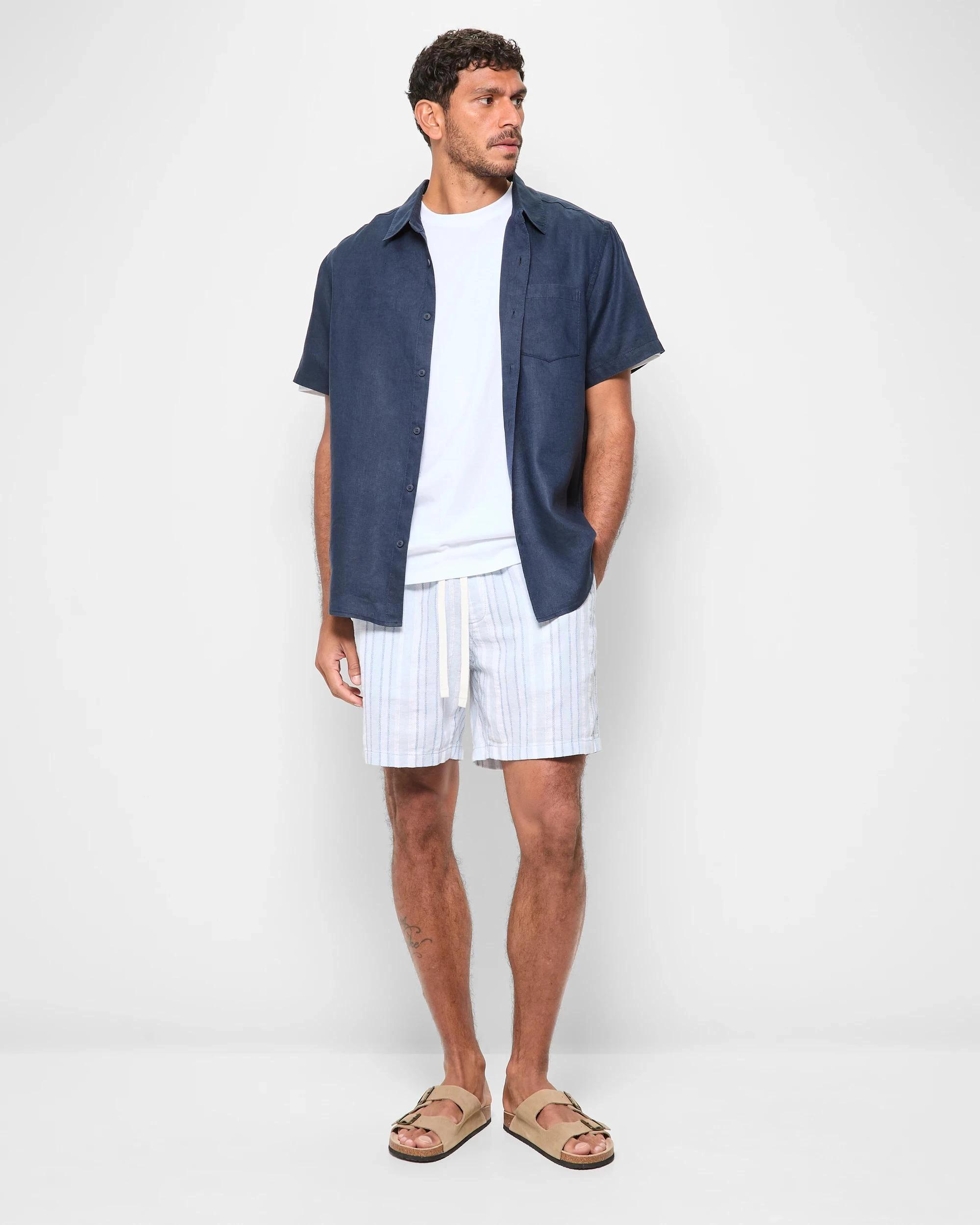 2 Target European Linen Blend Stripe Shorts LIGHT BLUE, 2 of 5