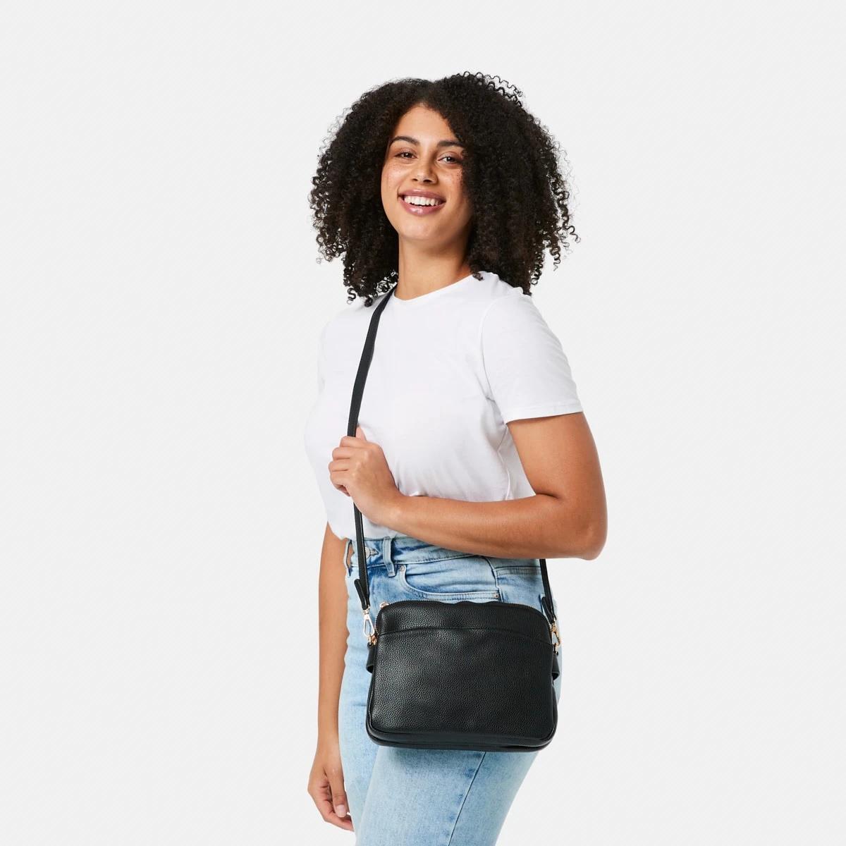 5 Double Pouch Cross Body Bag Black, 5 of 5
