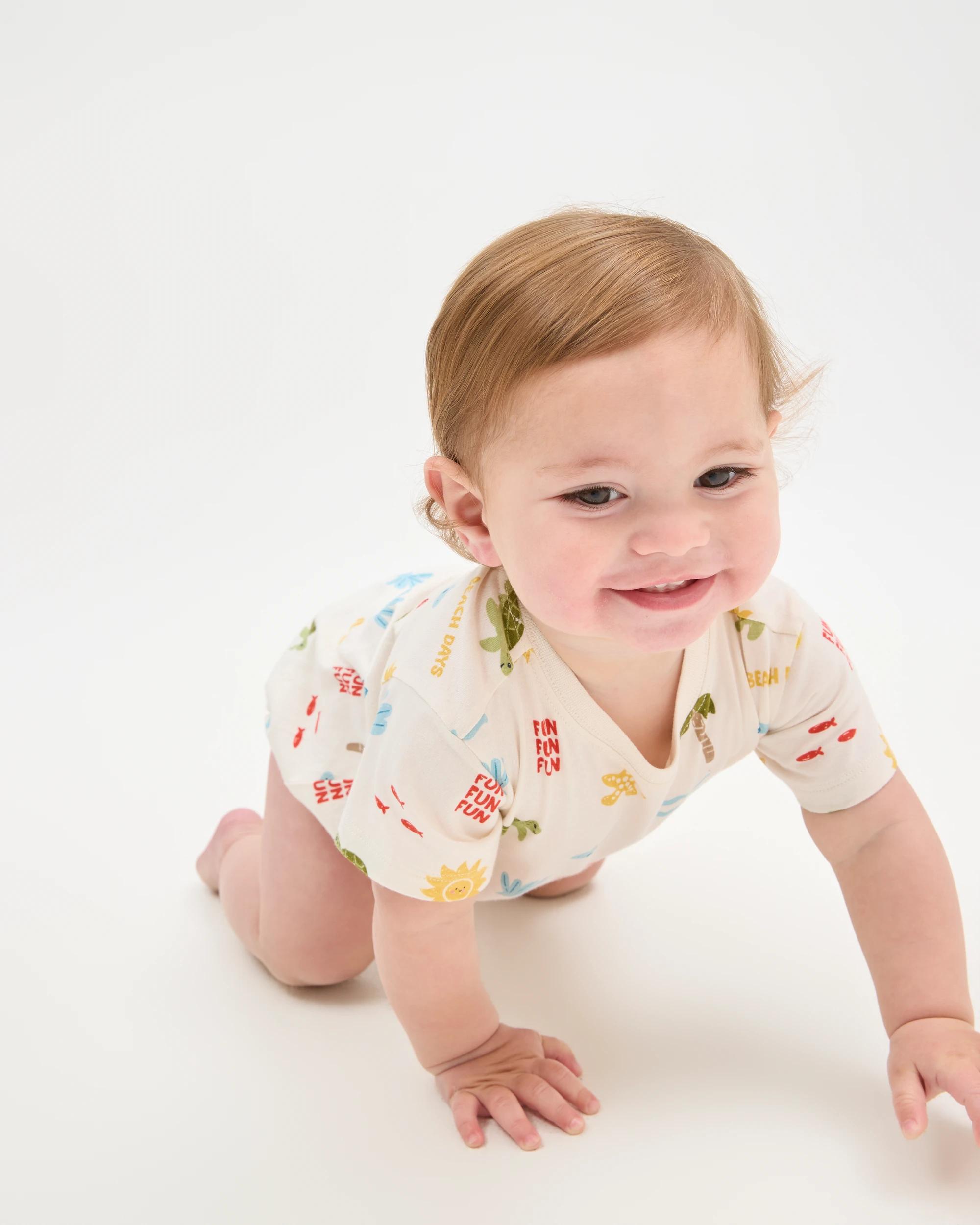 2 Target Baby Organic Cotton Short Sleeve Bubble Bodysuit BEACH DAYS CREAM, 2 of 5