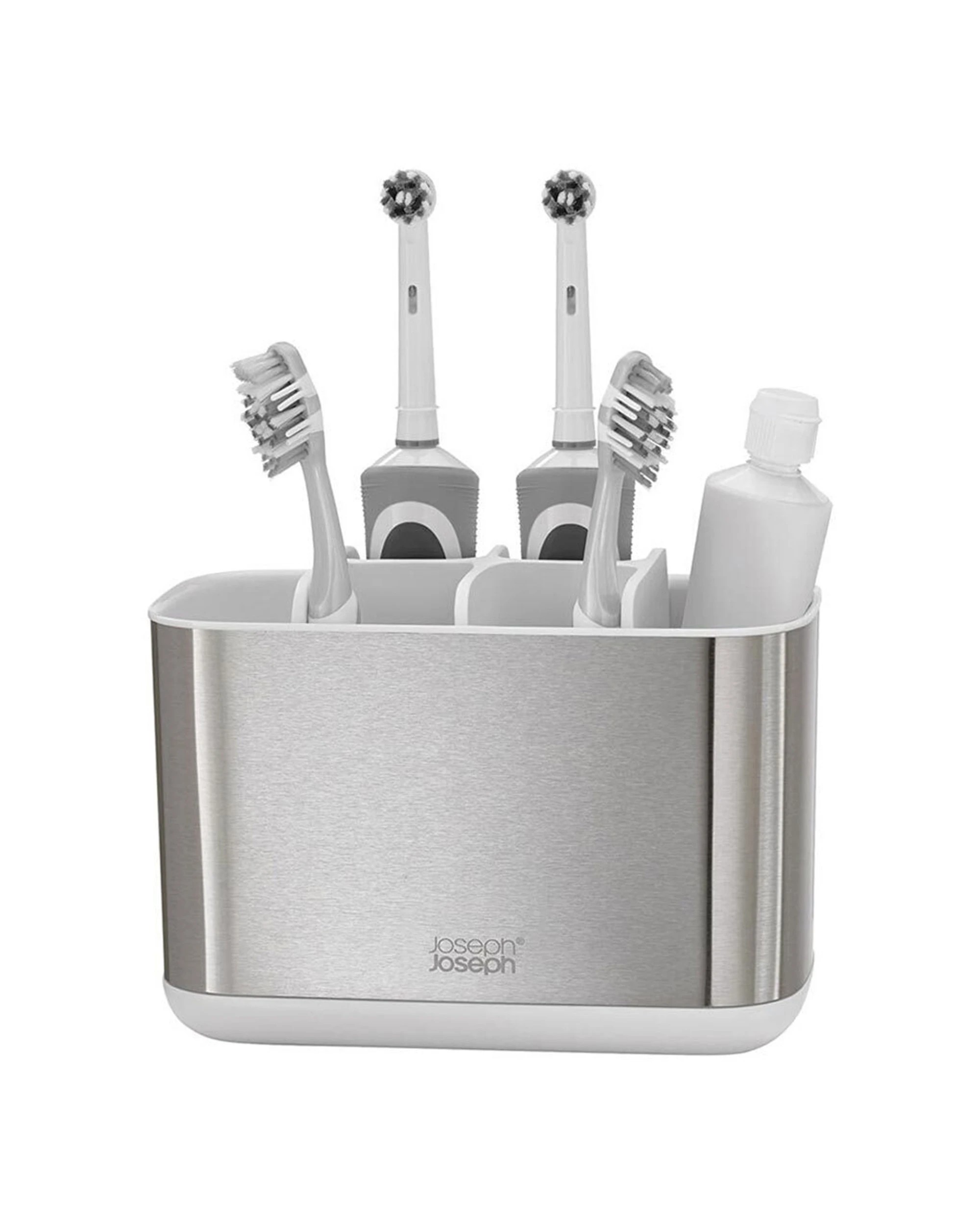 2 Joseph Joseph EasyStore Steel Toothbrush Caddy Large Divided Sections - White, 2 of 6