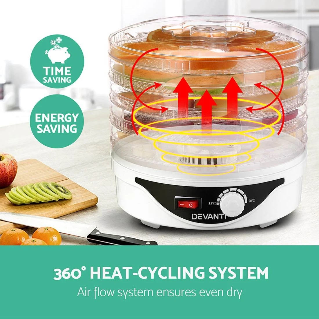 5 Devanti 5 Trays Food Dehydrator - White, 5 of 5