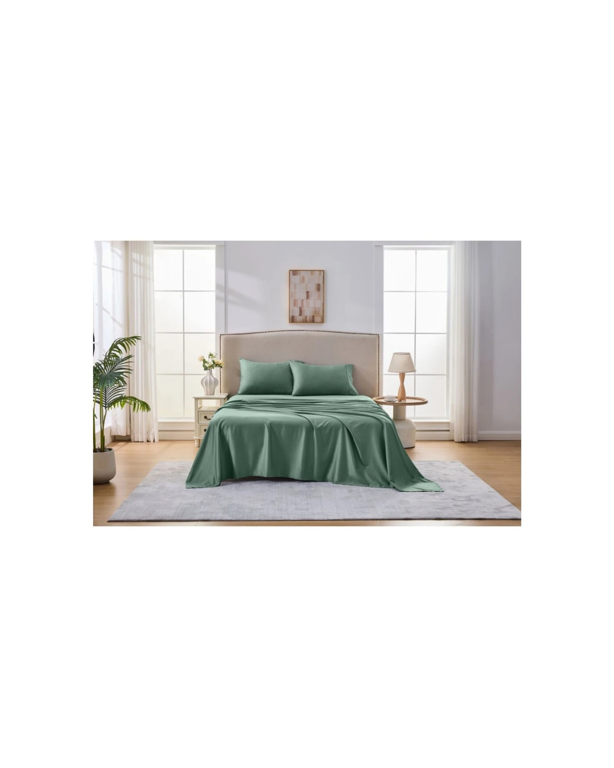 1 Grosvenor House Egyptian Cotton Sheet Set With Pillowcase 500TC - Single Bed - Green, 1 of 8
