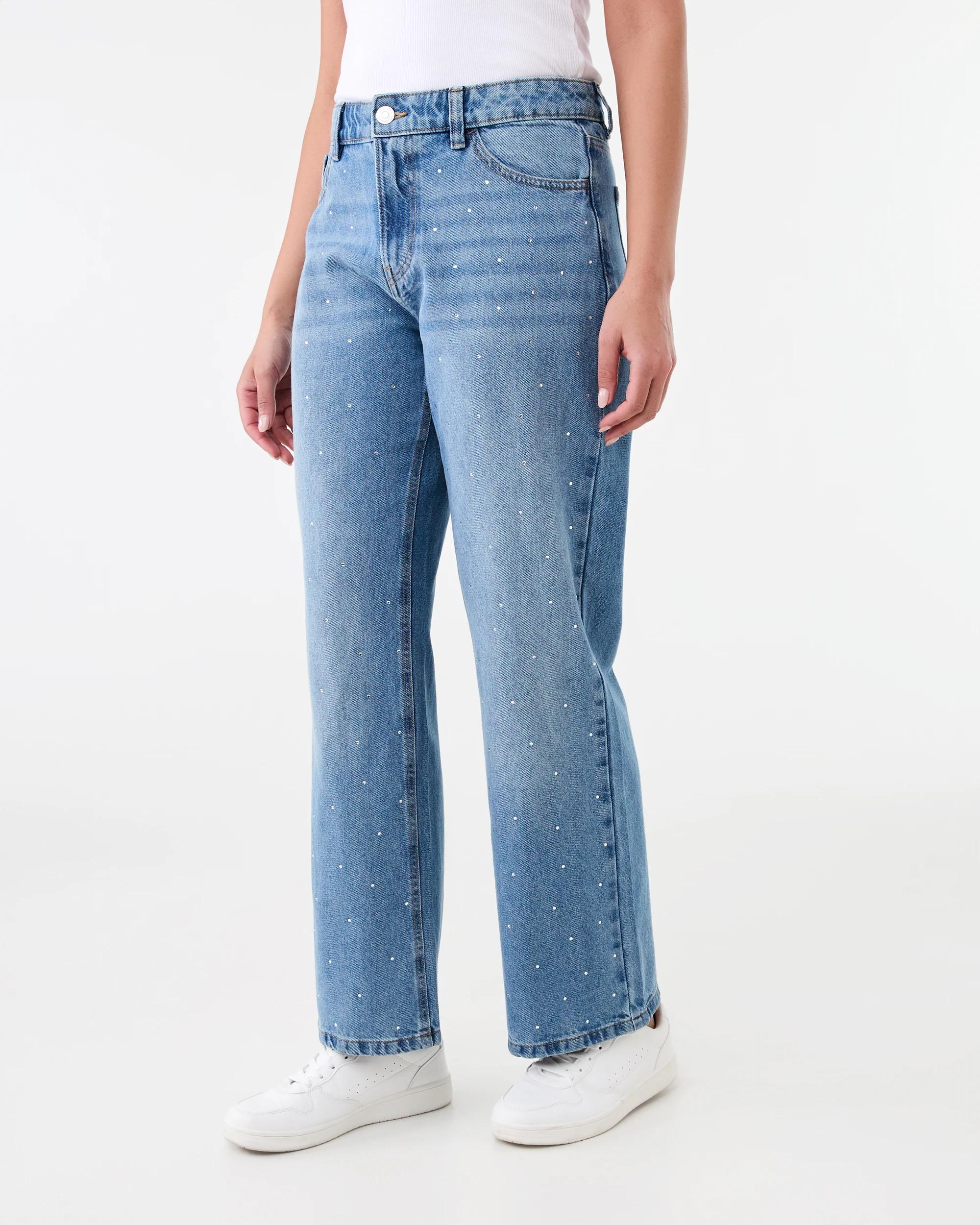 2 Straight Leg Diamante Jeans Mid Wash, 2 of 9