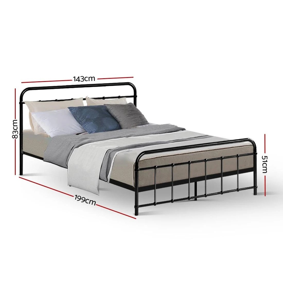 2 Artiss Bed Frame Metal Frames LEO - Double - Black, 2 of 7