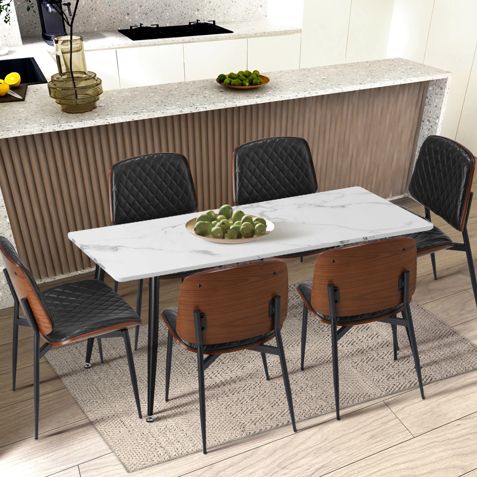 3 Oikiture 4x Dining Chairs Retro Faux Leather Solid Beech Wood Metal Legs - Black, 3 of 9