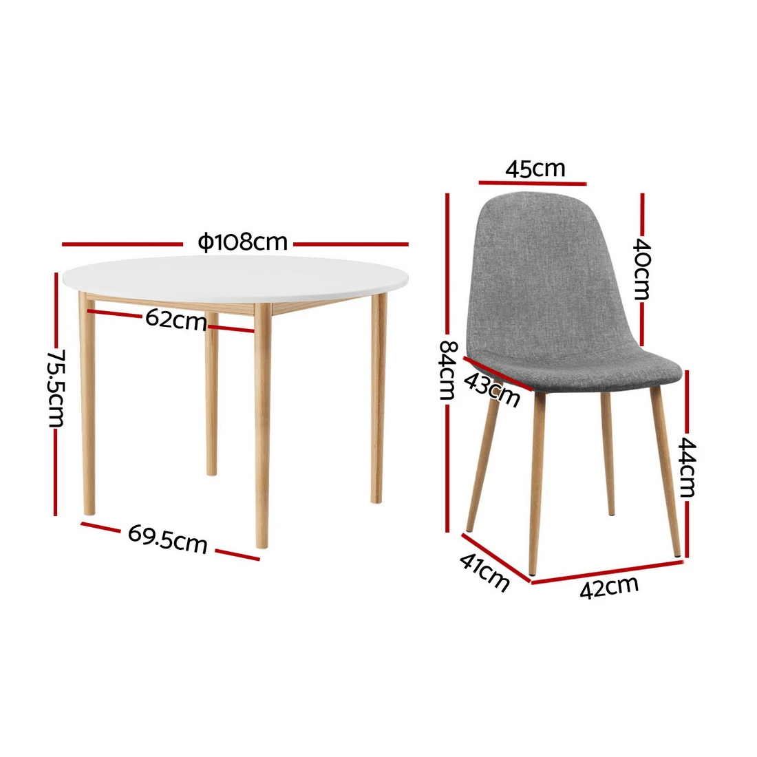 2 1 Artiss Dining Table and 4 Chairs Set - Multi, 2 of 6