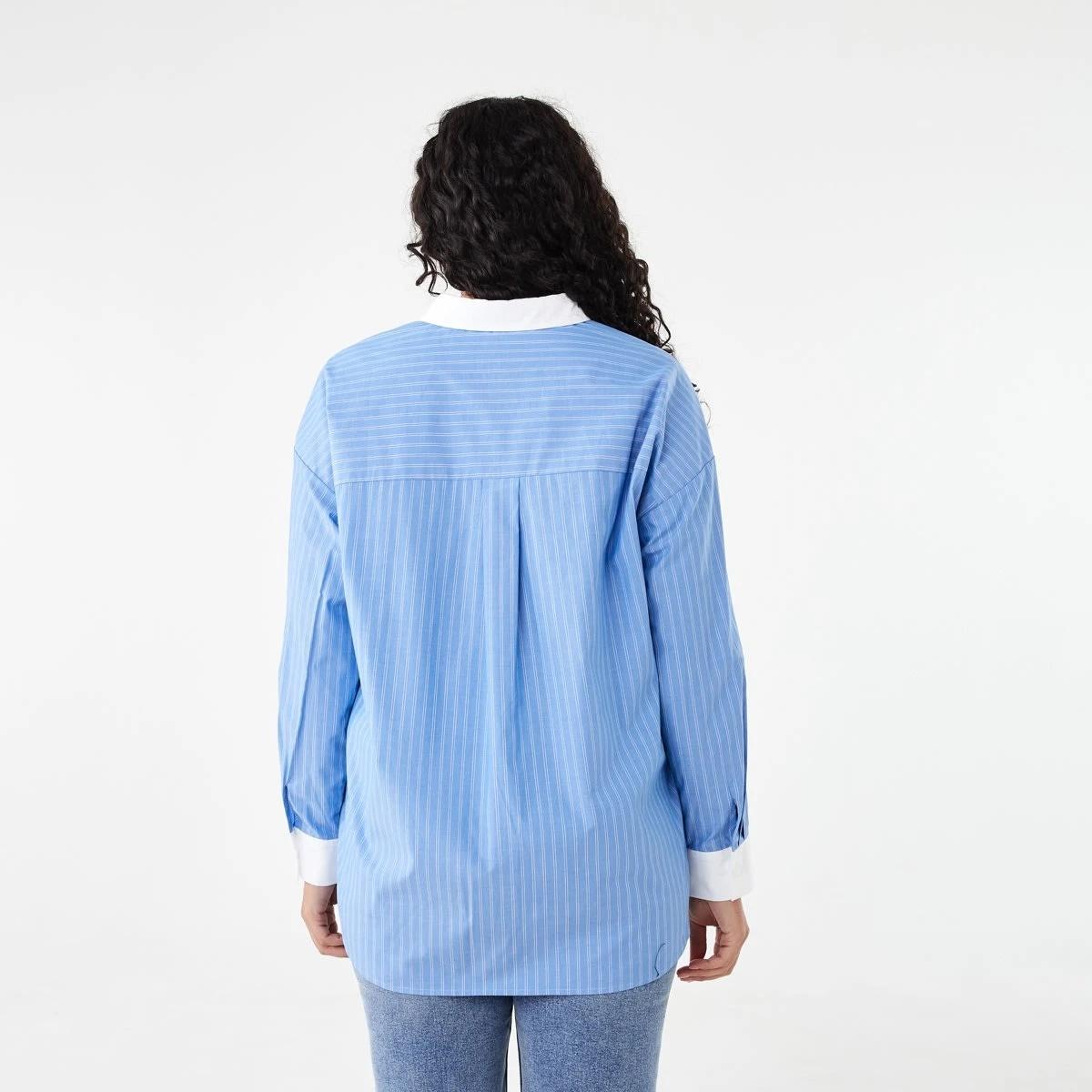 3 Long Sleeve Contrast Cuff Shirt Blu Str, 3 of 7