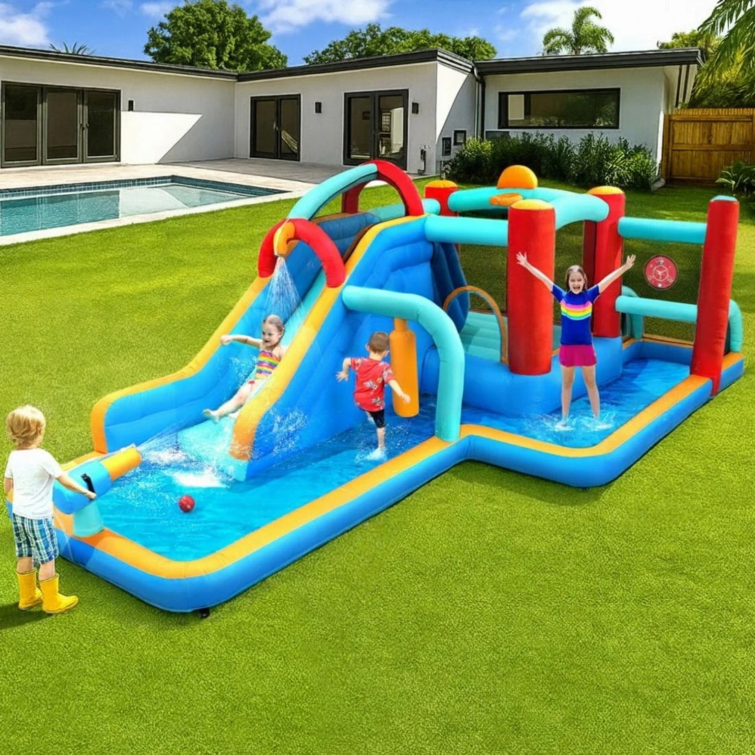 7 Kids Inflatable Water Slide Splash Pool Park Jumping Castle Bounce 615X322CM - Multi, 7 of 7