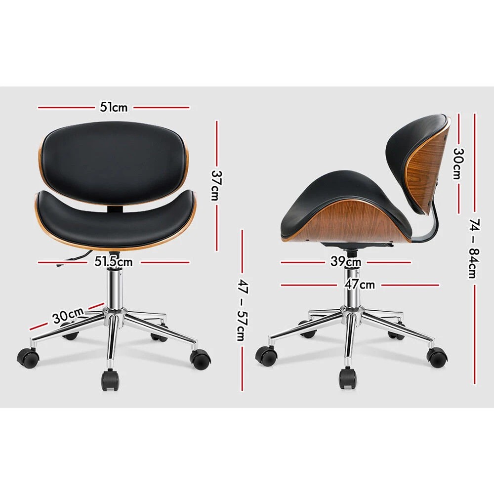 8 Alfordson Wooden Office Chair Computer Chairs Bentwood Seat Leather - Black, 8 of 10