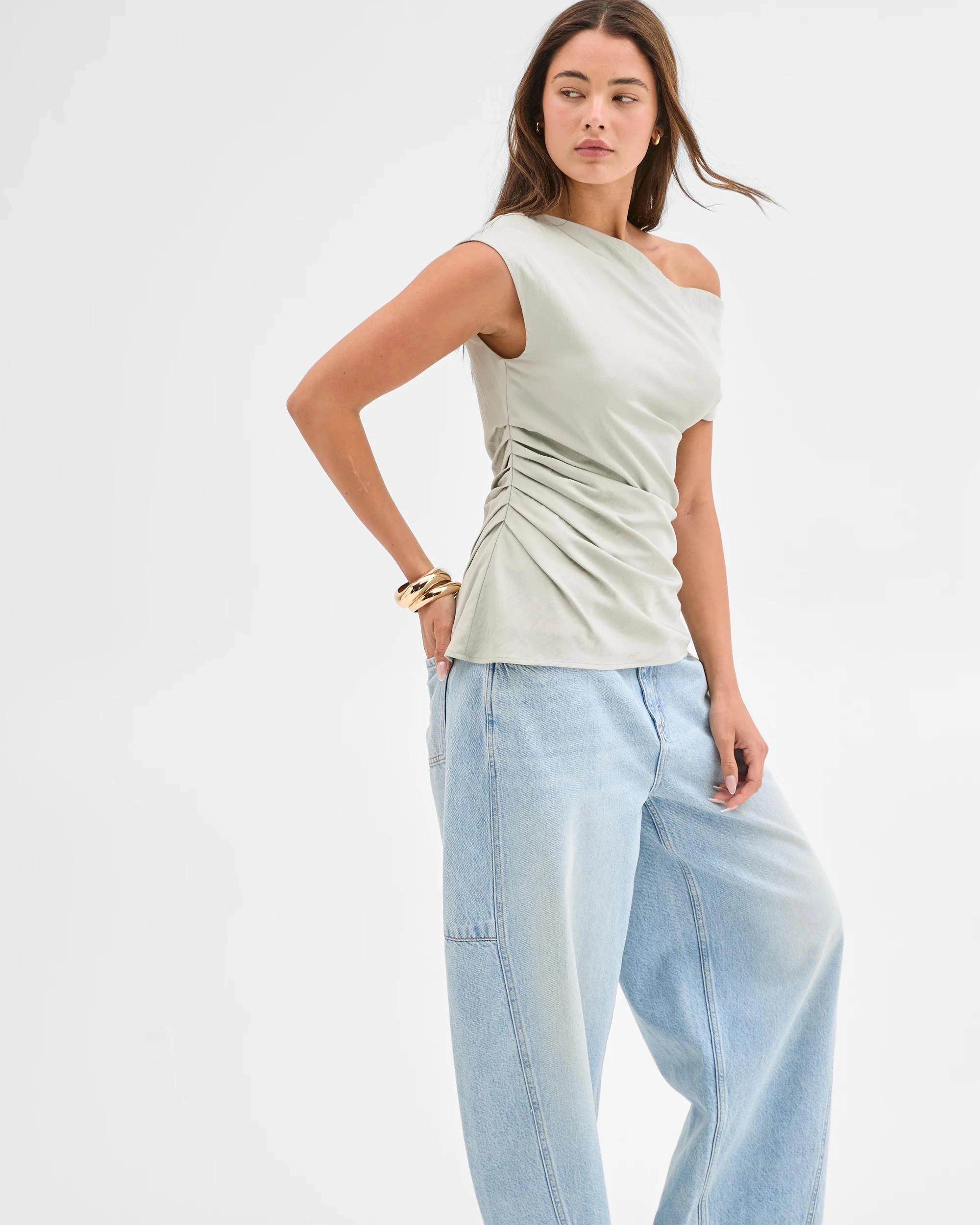 5 Lily Loves Gathered Side Off Shoulder Top SEAFOAM, 5 of 6