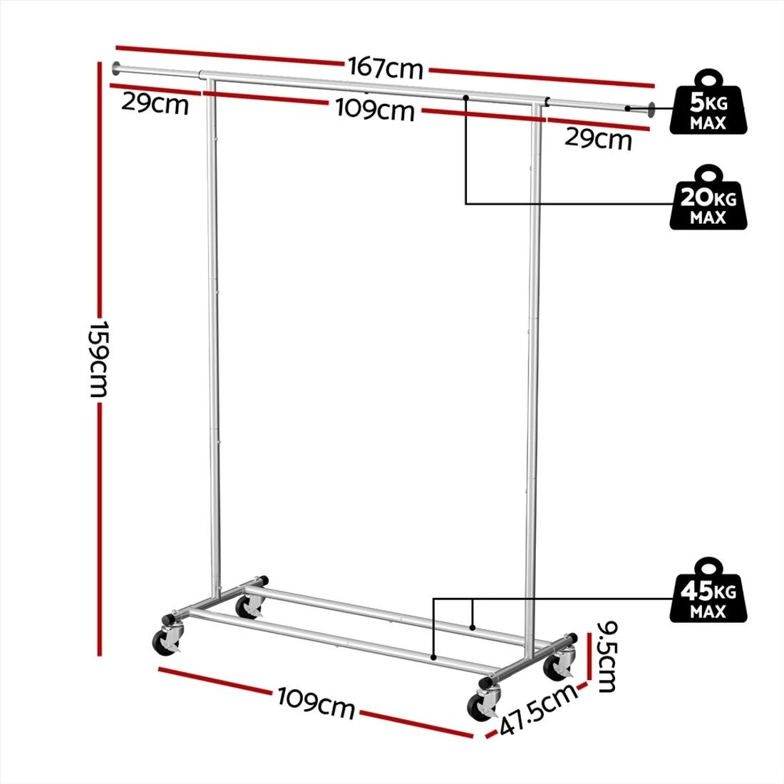 3 Artiss Clothes Rack Airer Rail Coat Stand Adjustable Hanger - Silver, 3 of 7