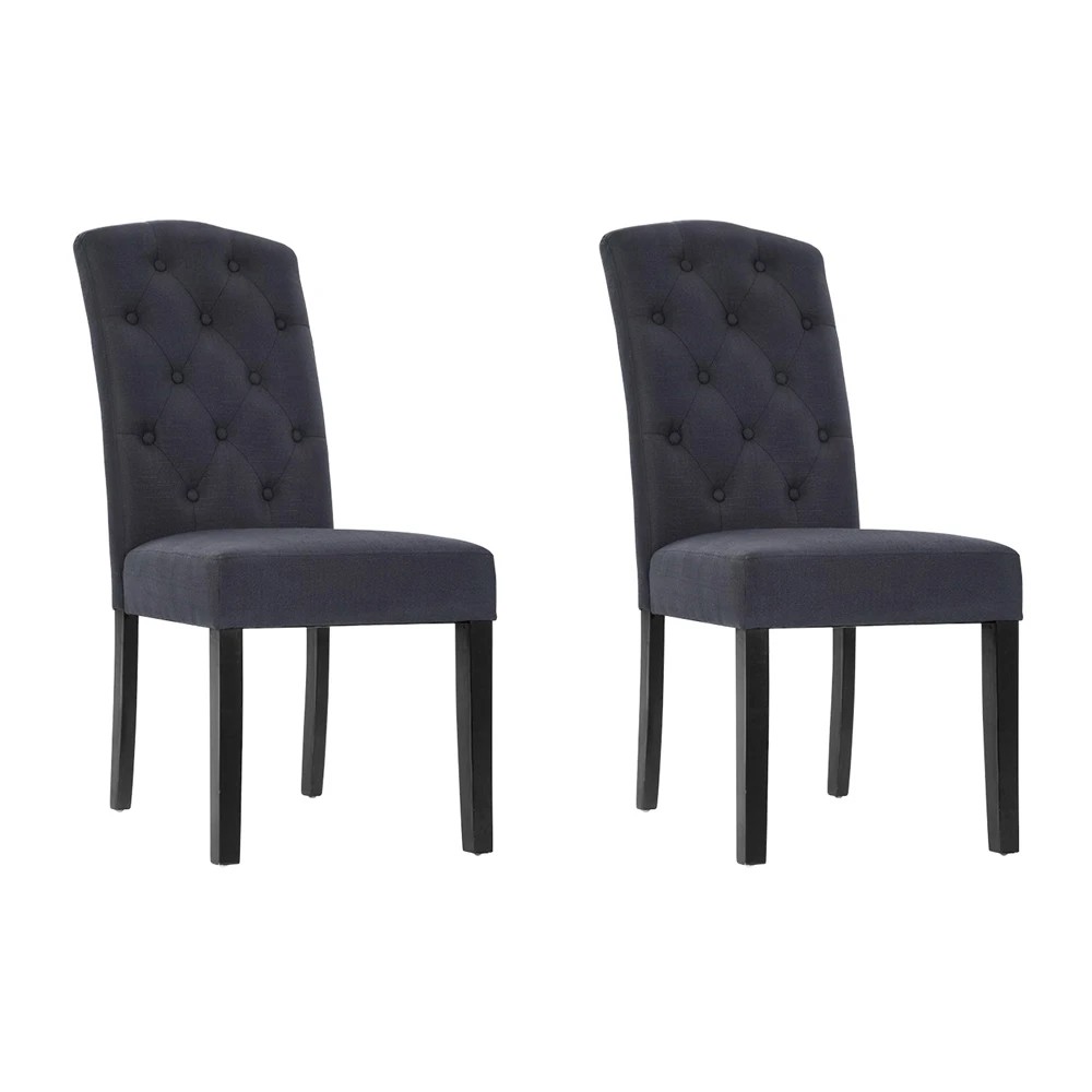 1 Artiss Dining Chairs Set of 2 Linen Parsons Chair Dark - Grey, 1 of 6