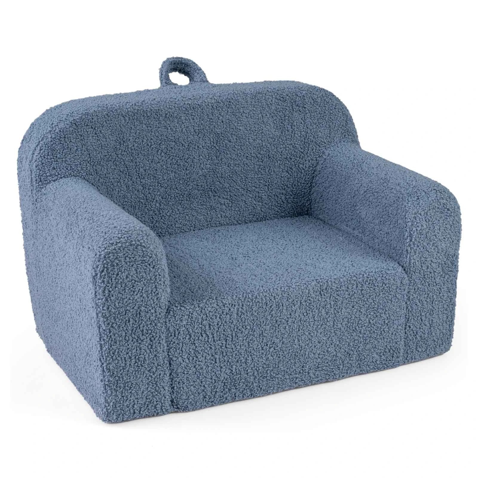 1 Costway Foam Couch Teddy Fleece Fabric Sofa Cute Reading Chair w/Handle - Blue, 1 of 2
