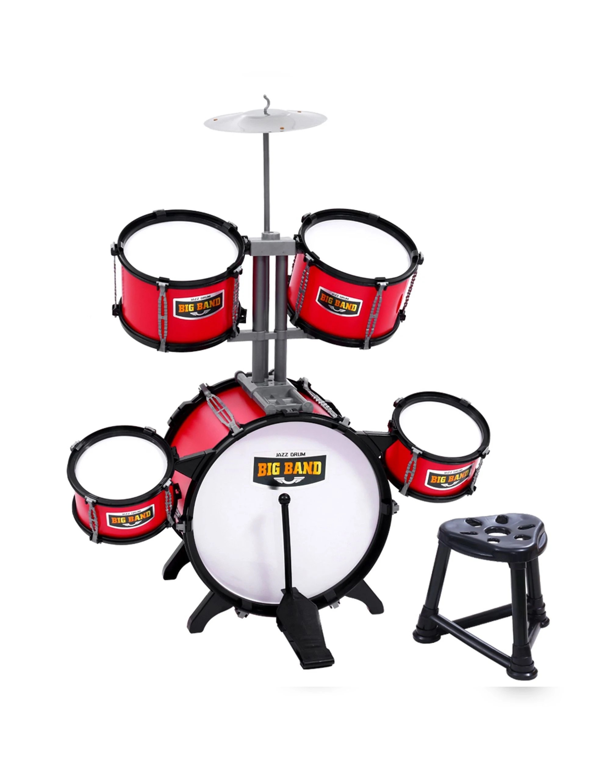1 Keezi Kids Drum Kit Set Pretend Play Junior Drums Musical Toys Childrens 7pcs - Red, 1 of 6