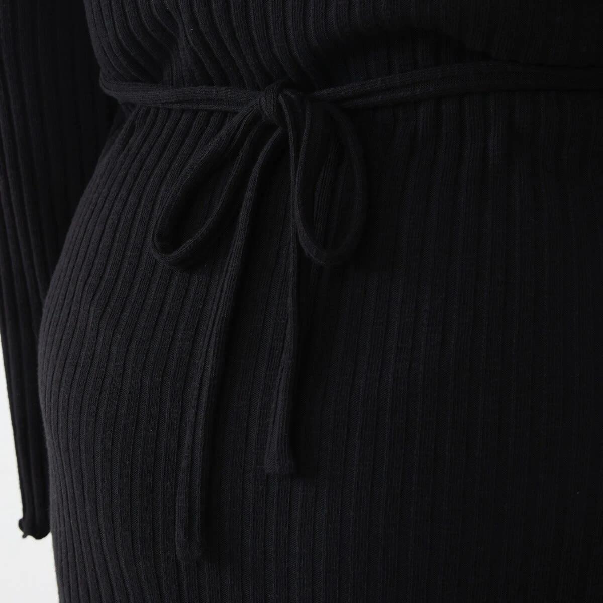 4 Curve Long Sleeve Ribbed Midi Dress Black, 4 of 6