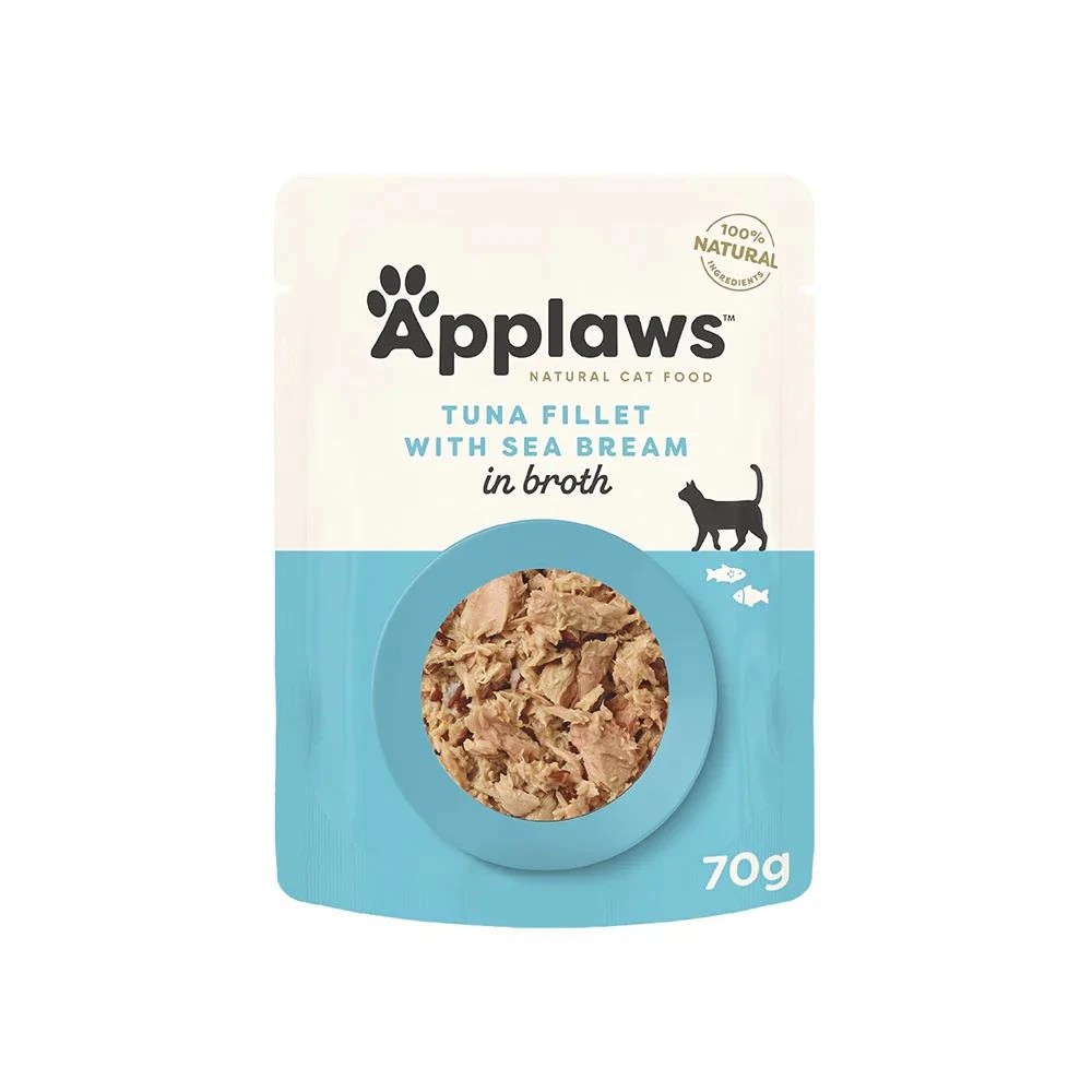 1 Applaws 16 Pack Cat Broth Pouch - Tuna Sea Bream 70g, 1 of 2