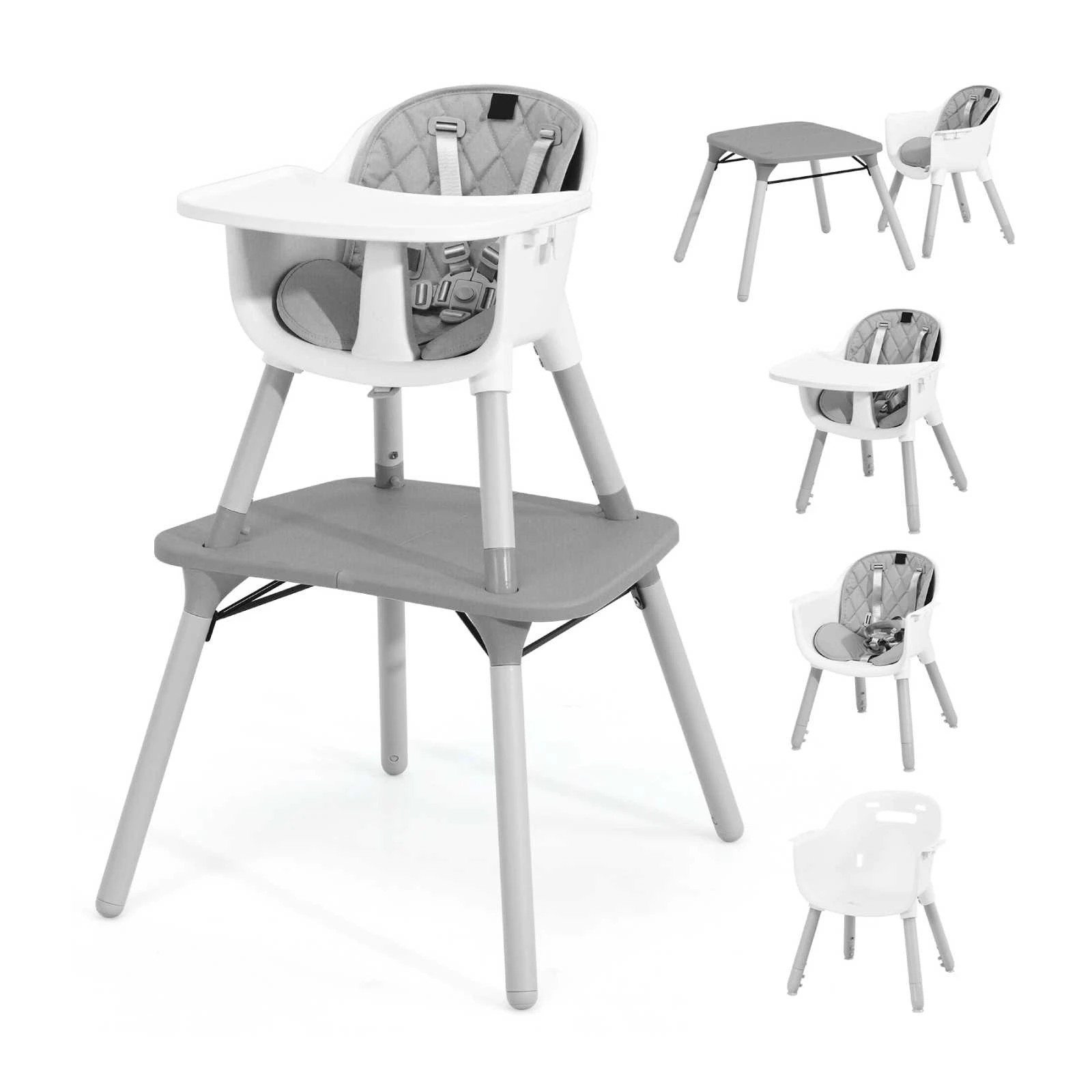 1 Costway Convertible Highchair Table Set Feeding Grey, 1 of 2