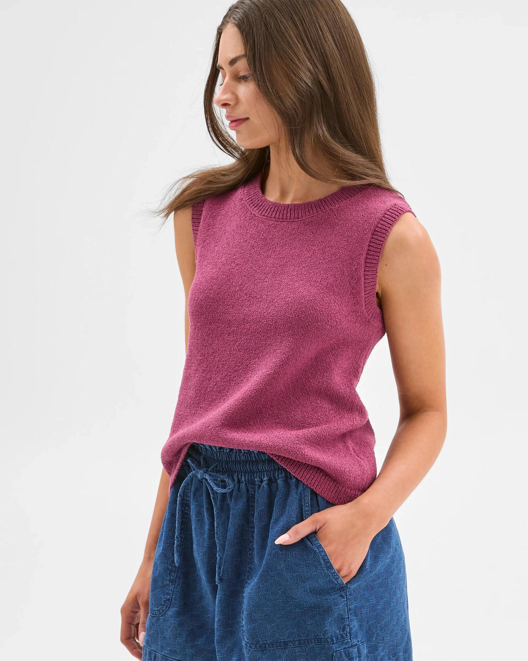 1 Target Petites Australian Cotton Blend Mini Boucle Knit Tank Top DAMSON, 1 of 6