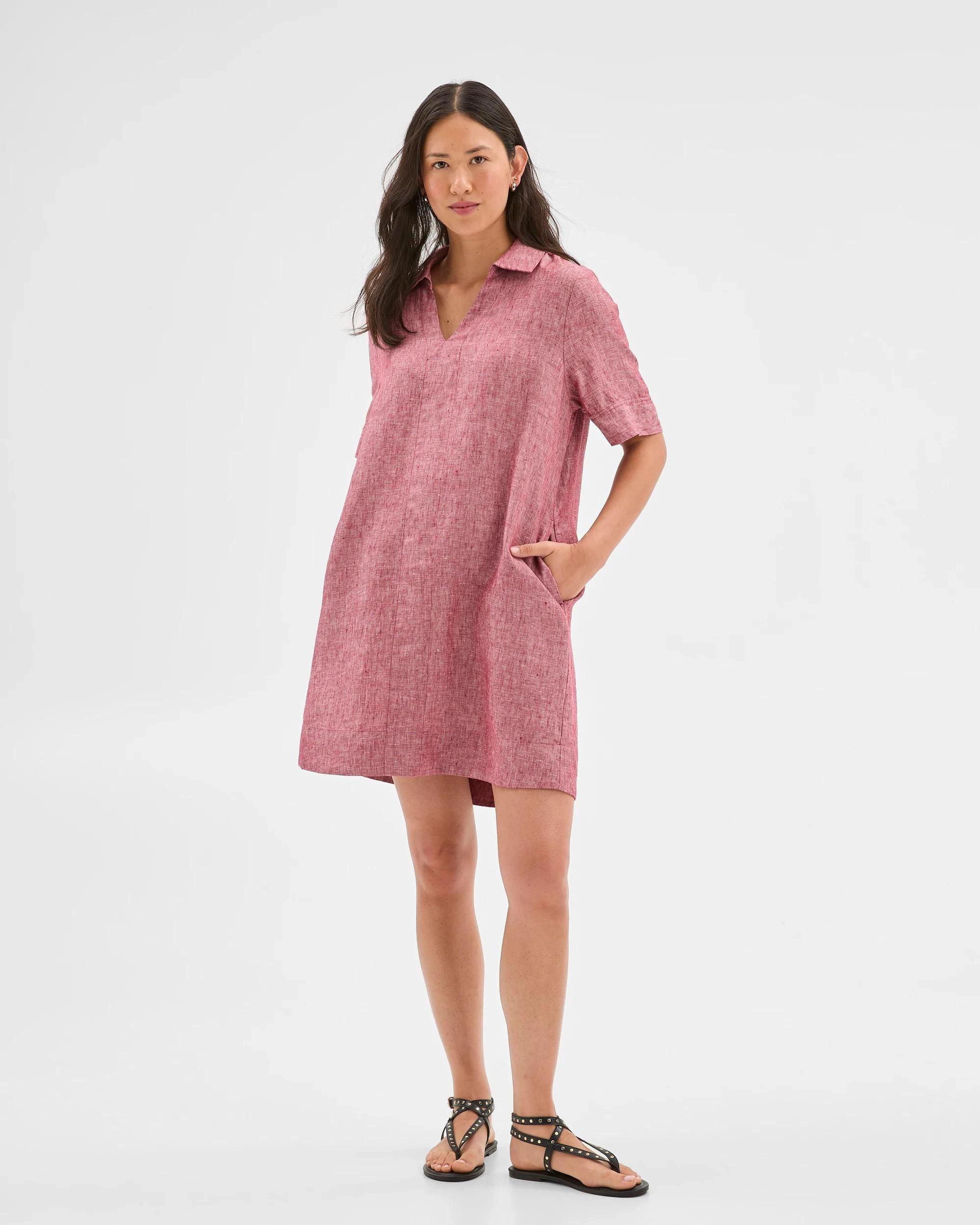 1 Target European Linen Polo Mini Dress RHUBARB X-DYE, 1 of 6