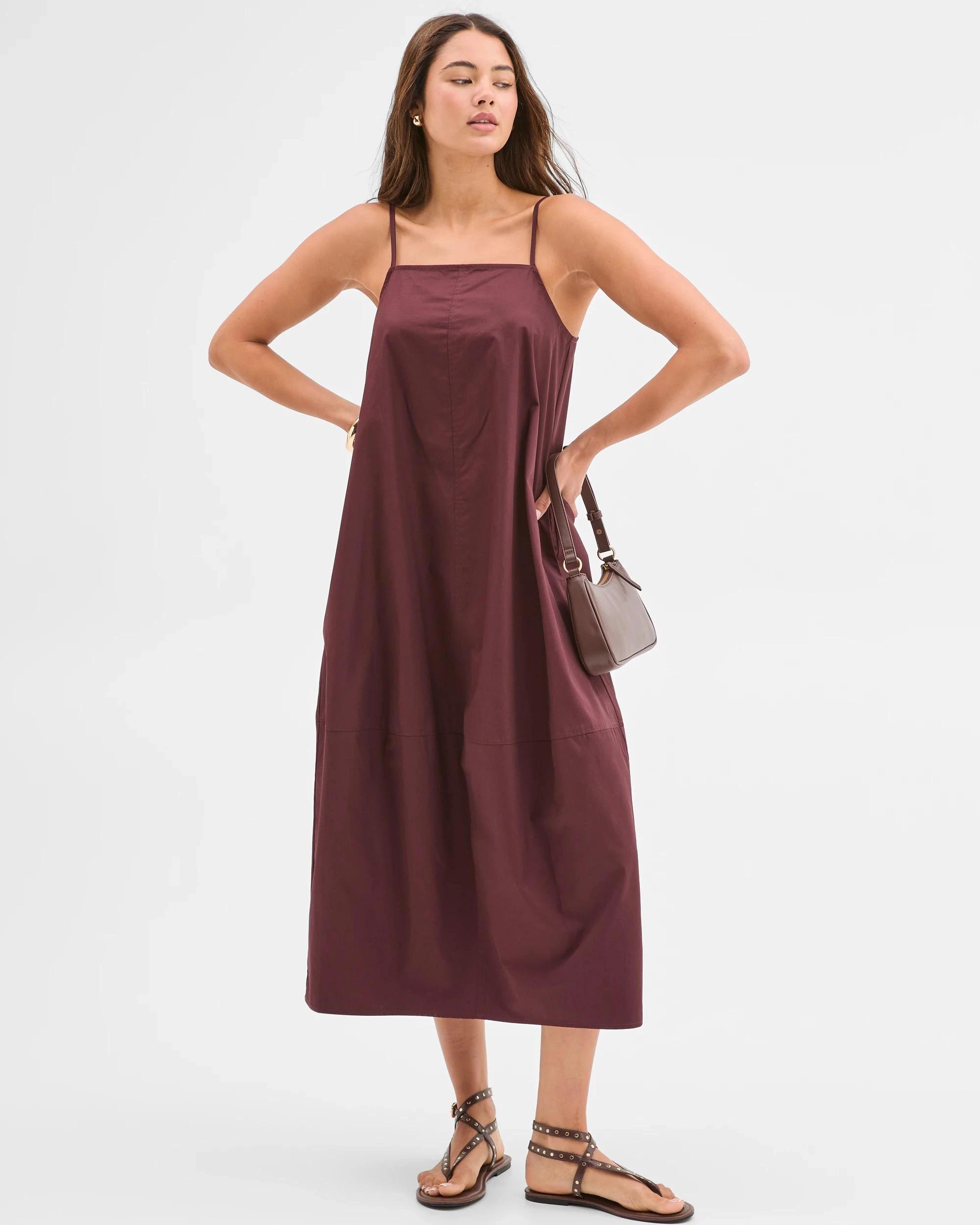 1 Lily Loves Australian Cotton Cocoon Midi Dress BURGUNDY ROUGE, 1 of 7