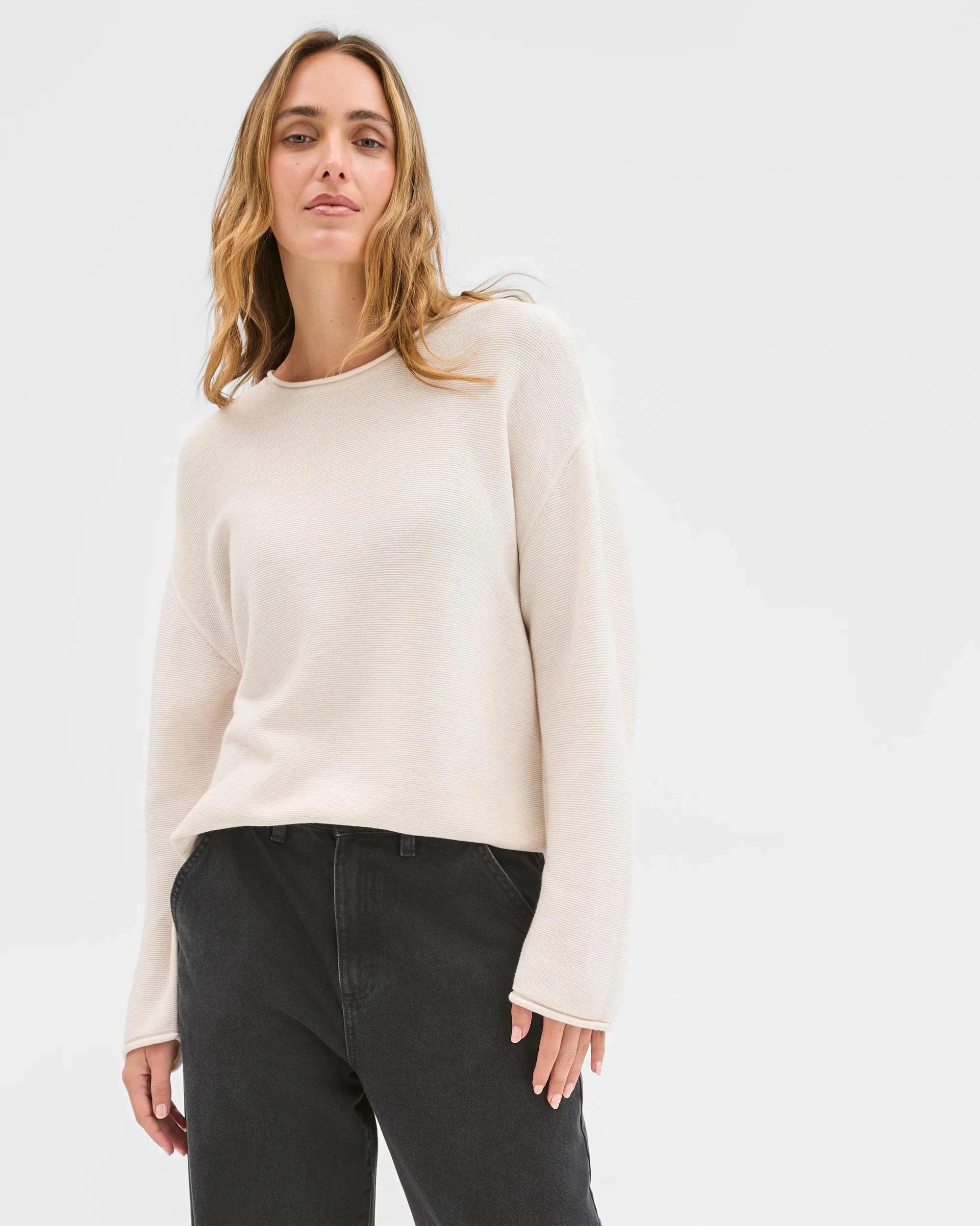 4 Target Woman Australian Cotton Blend Roll Edge Lightweight Sweater OATMEAL, 4 of 6